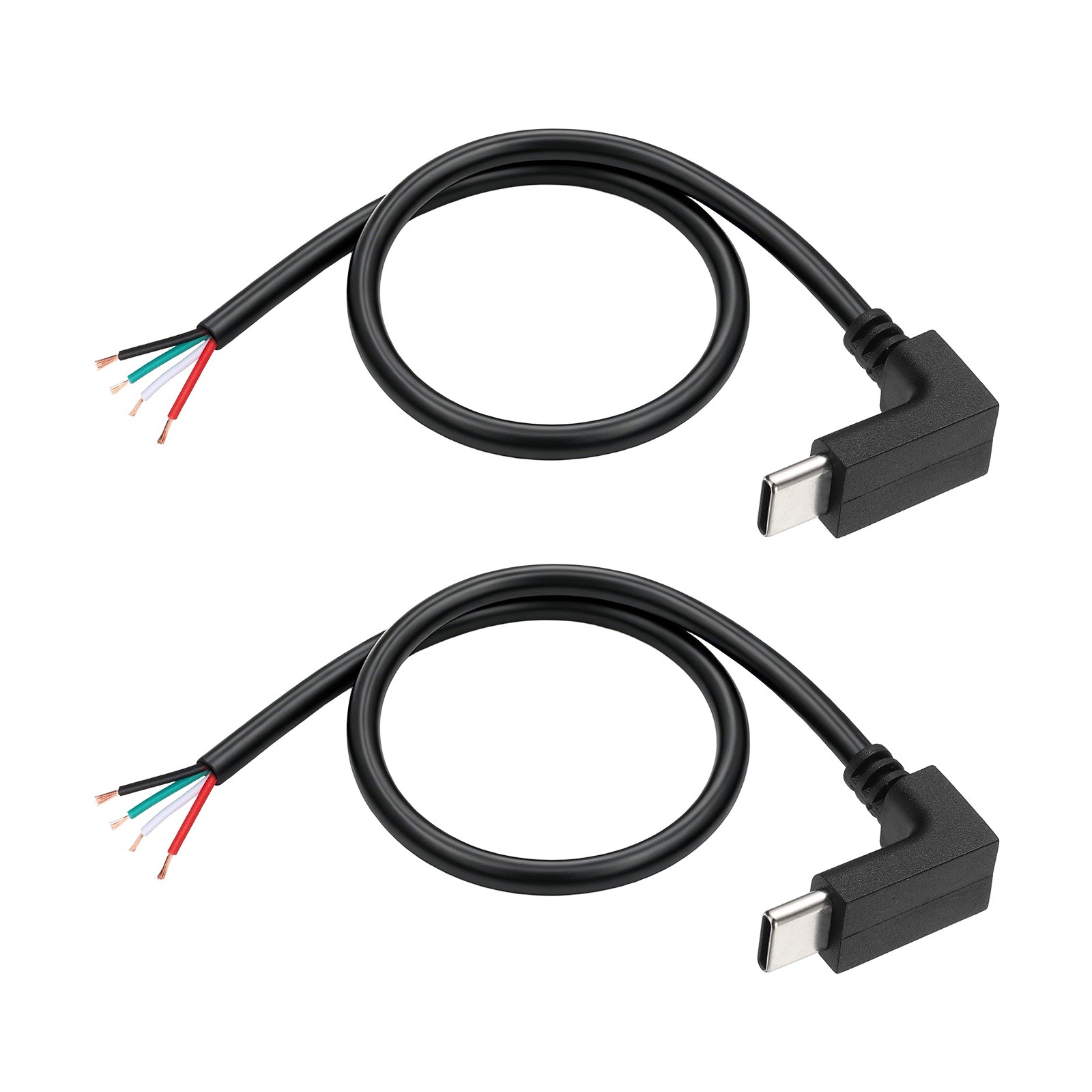 4Pcs 0.20m/0.66Ft 90 Degree USB C Pigtail Cable, 5V 2.4A Type C to 2 Pin, Black