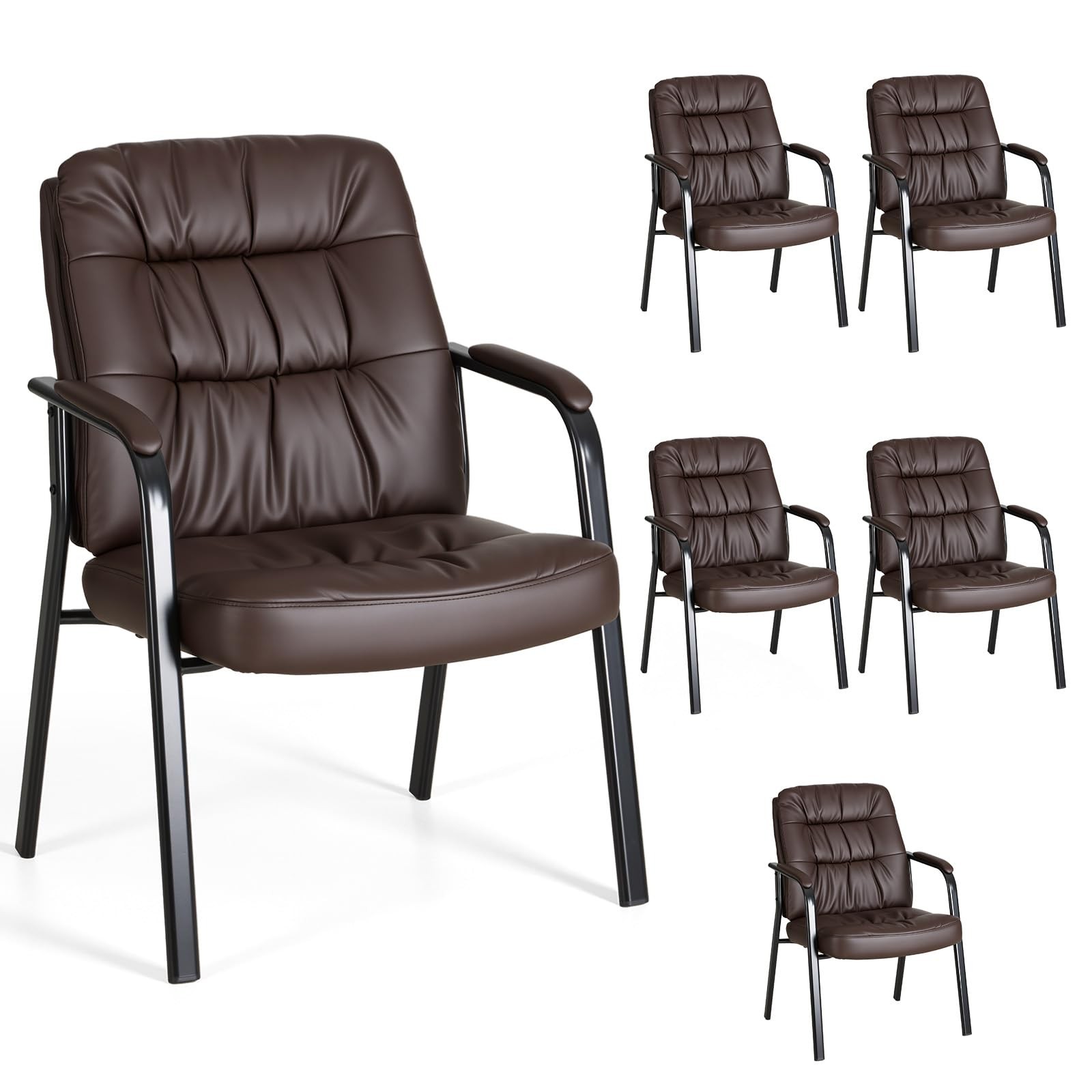 Office Guest Chair Set of 6 500lb Faux Leather Brown OLI-HKY5101-BN6P-2 OLIXIS