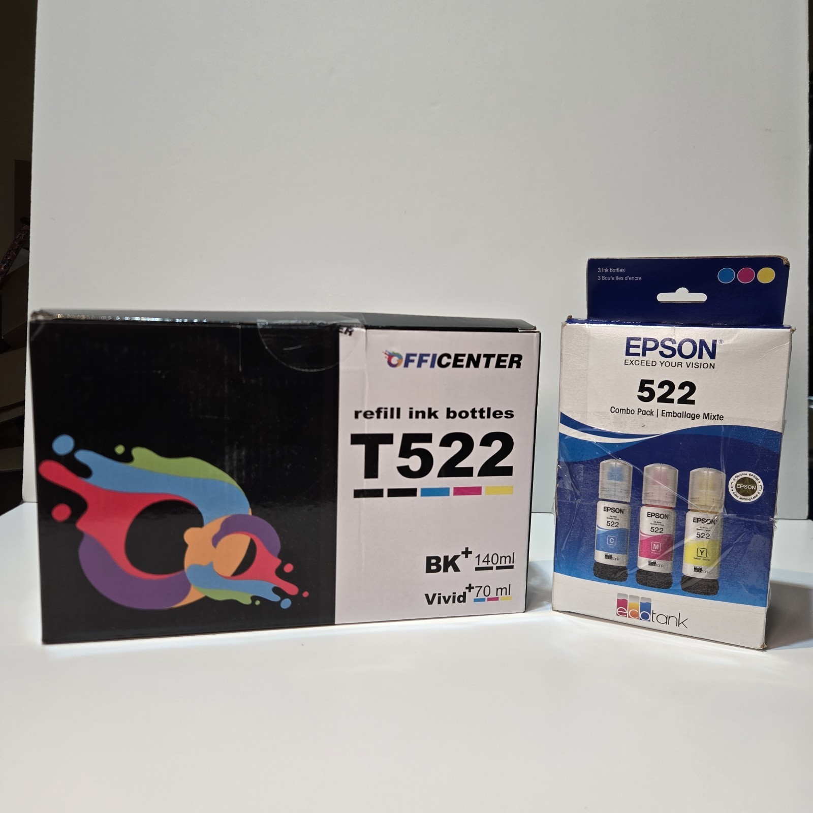 Epson 522 Genuine CMY 3 Pack + Officenter T522 4 Pack EcoTank Ink Lot Exp 2029