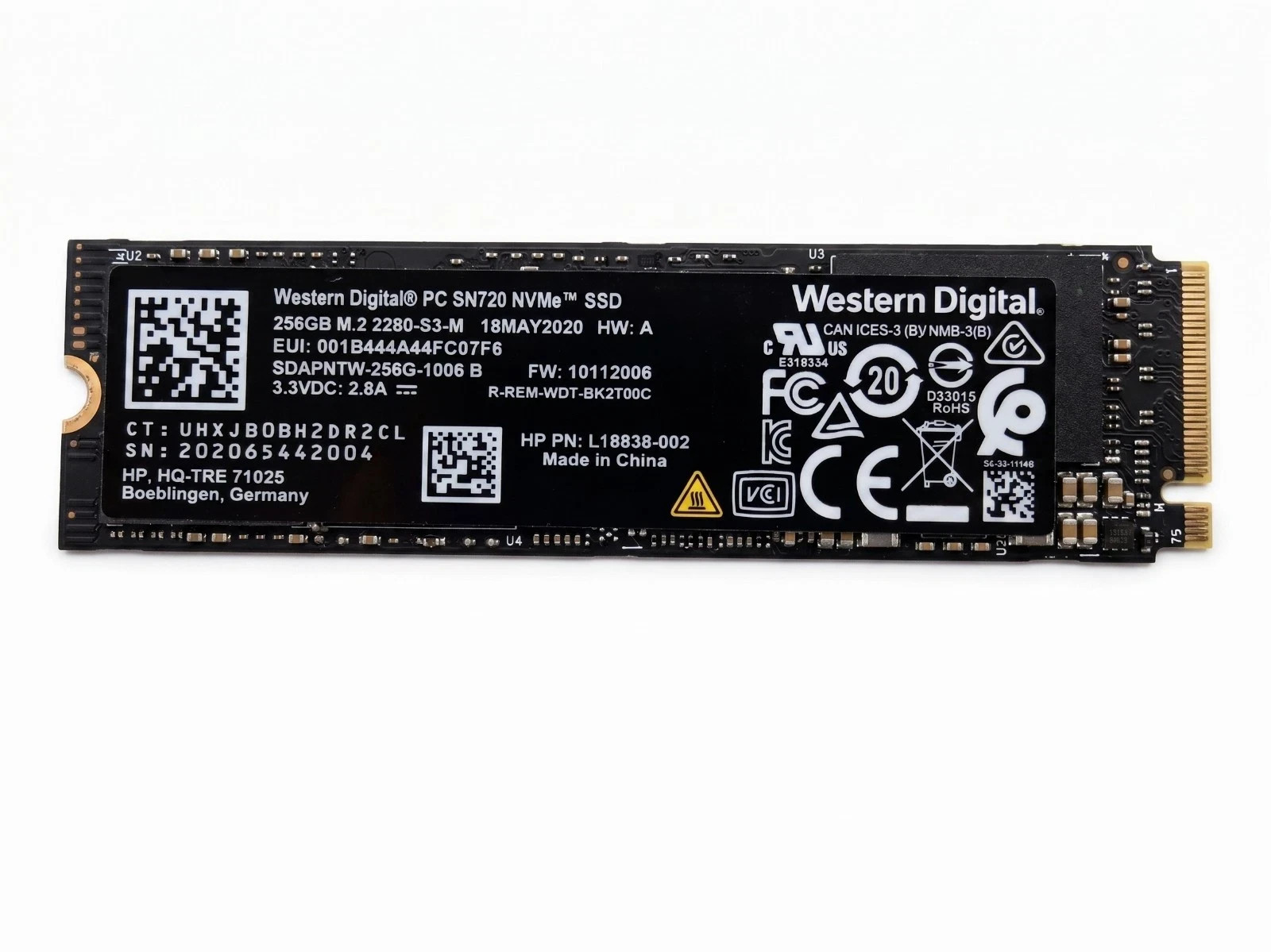 Western Digital SN720 256GB M.2 2280 NVMe PCIe SSD SDAPNTW-256G-1006 B Formated