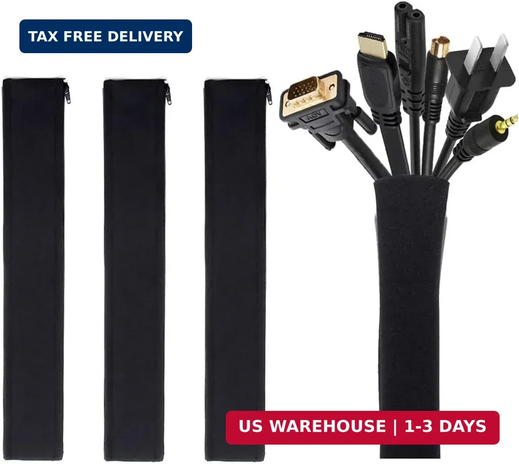 4 Pack Cable Management Sleeve, 19-20 Inches Cord Organizer System with Zipper f