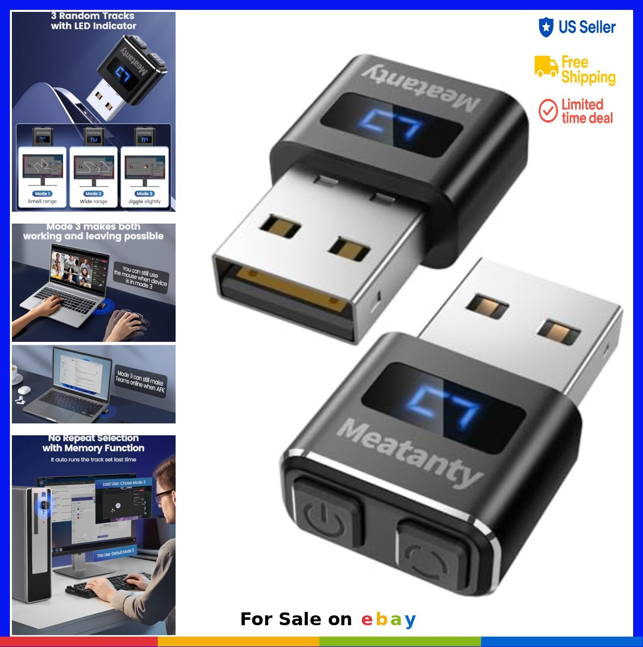 USB Mouse Jiggler 2 Pack Metal Automatic Mover Undetectable 3 Modes LED Screen