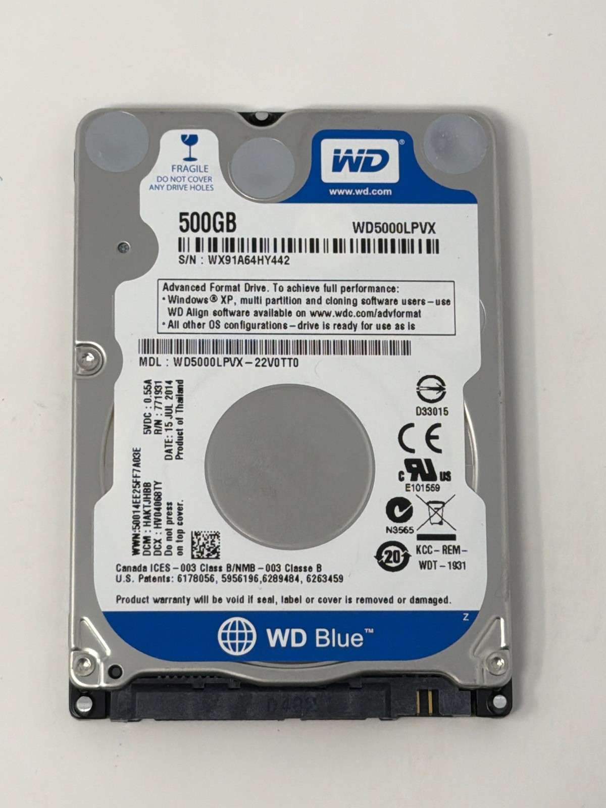Western Digital WD5000LPVX 500GB SATA Grade B