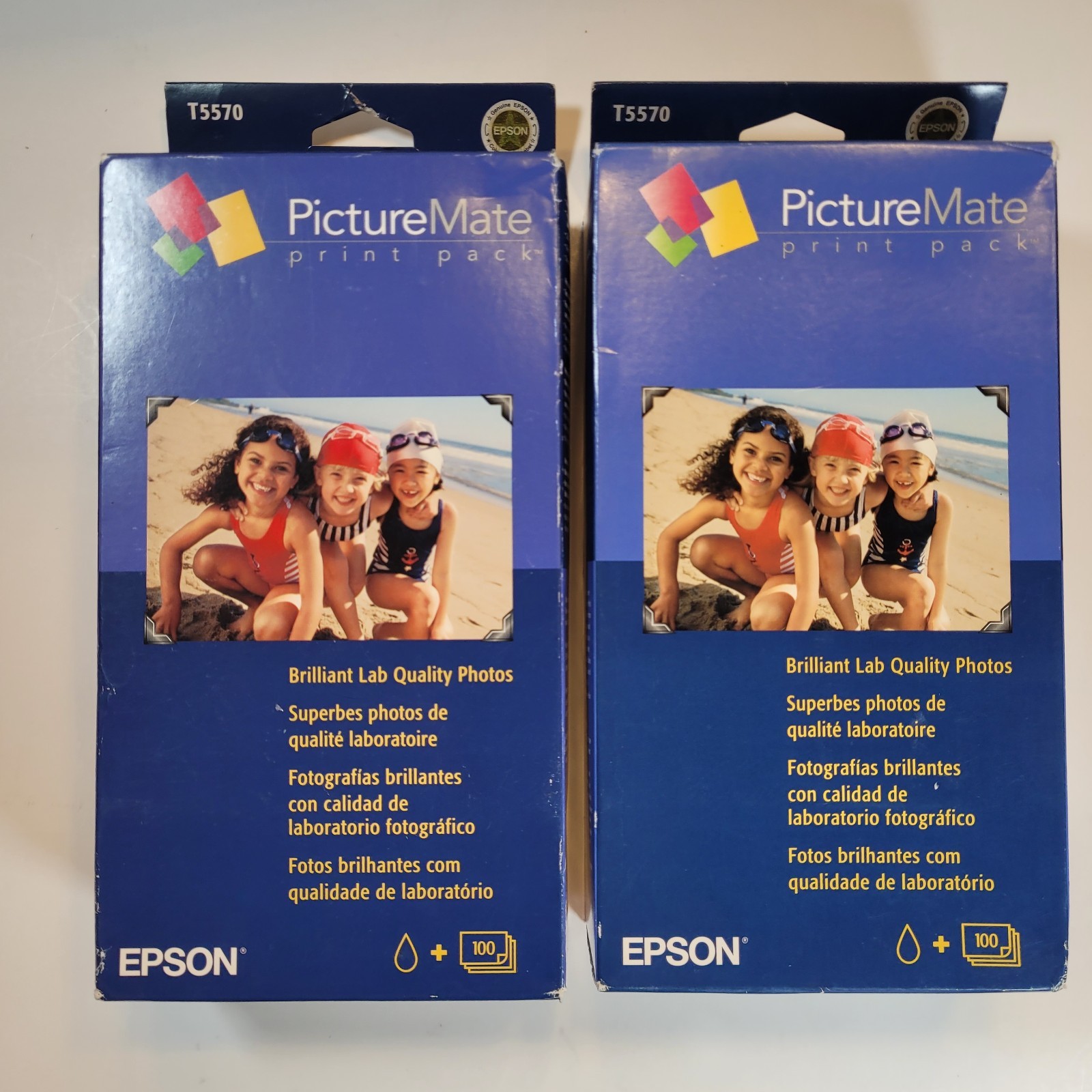 Lot of 2 Epson PictureMate T5570 Print Pack Photo Ink Cartridge + 100 Paper NOS