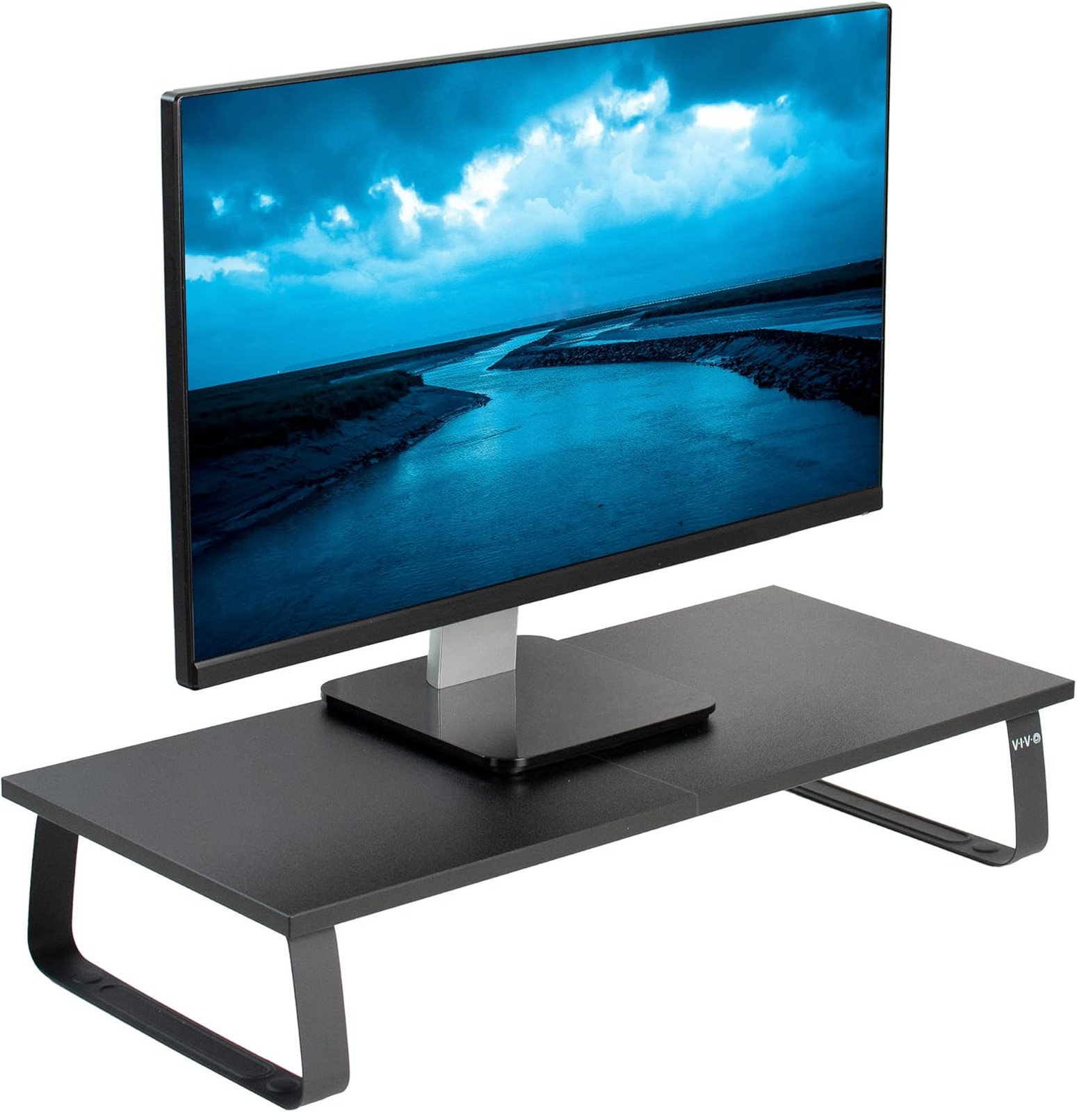 Monitor and Laptop Stand 24 Inch Wooden Desktop Riser Black Ergonomic Computer