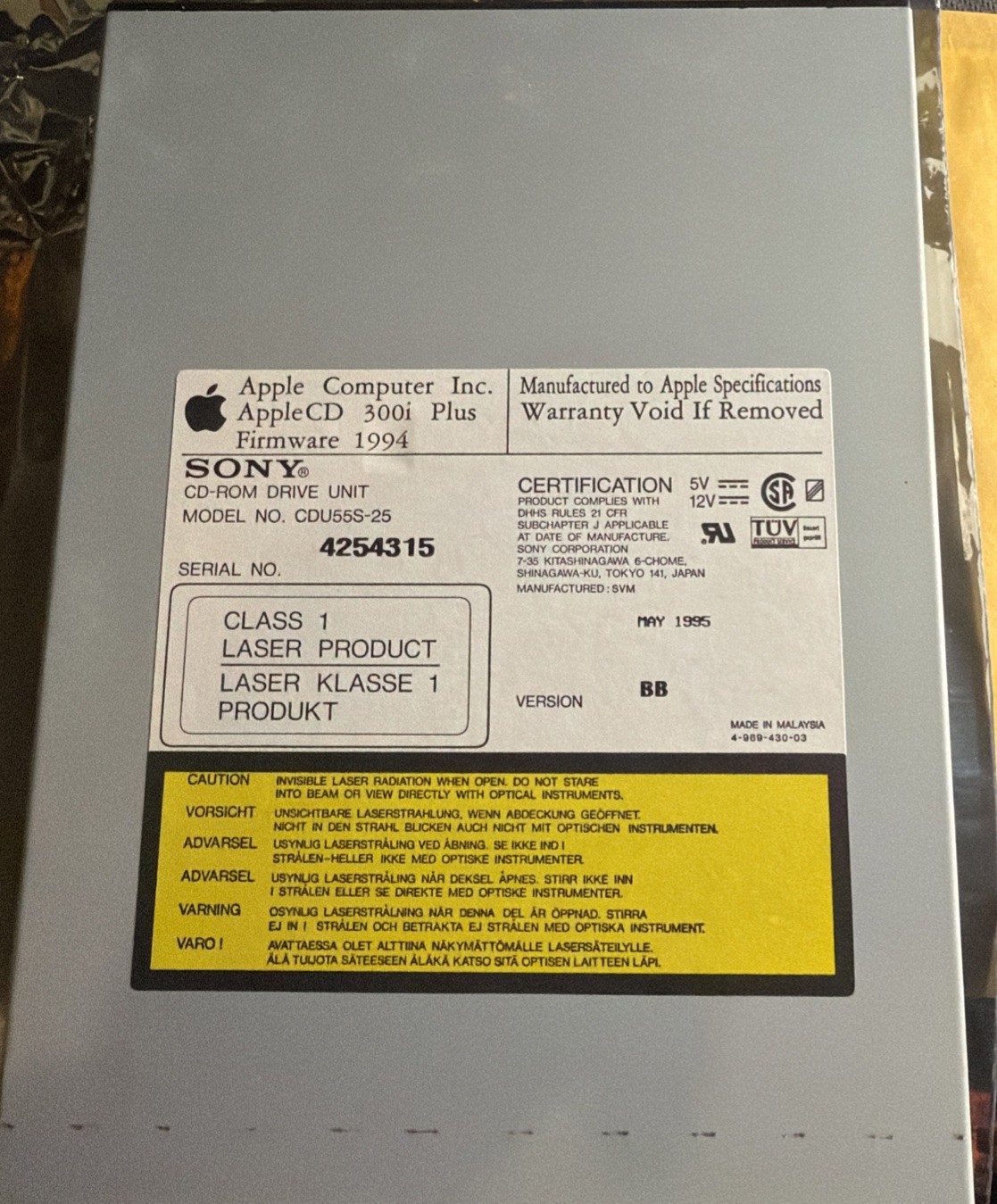 Vintage Sony Apple Computer CDU55S-25 AppleCD 300i Plus CD-ROM Drive - IM48