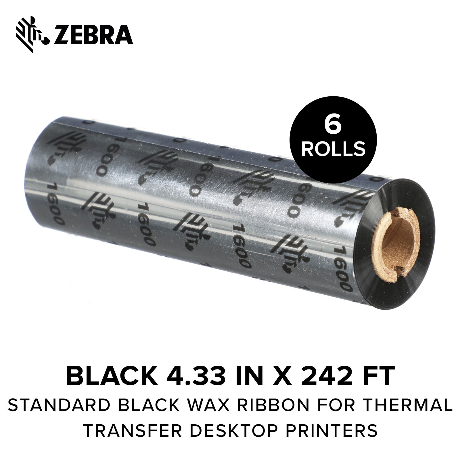 Zebra Black Wax Ribbon Thermal Transfer Printers Width 4.33