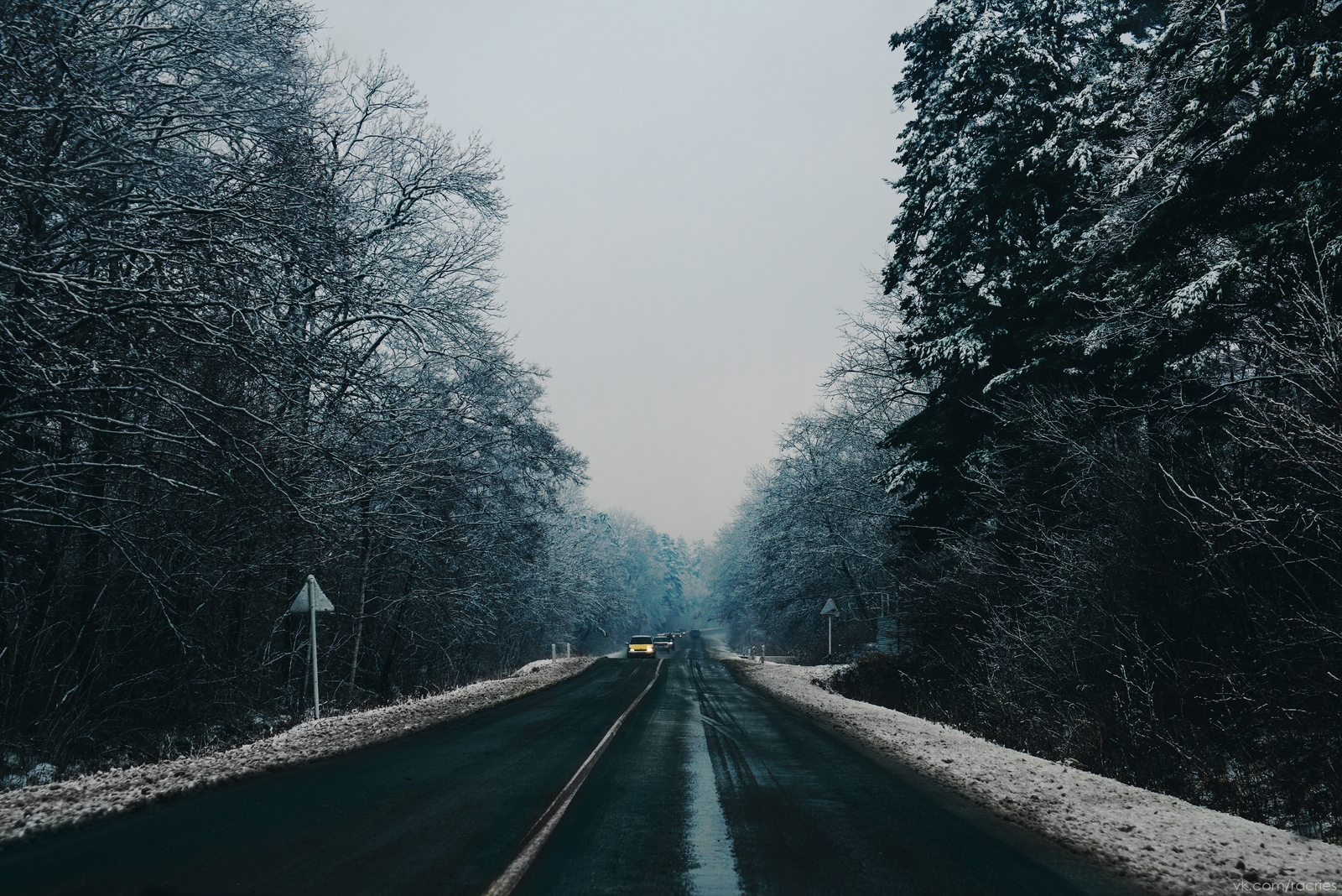 Landscape nature winter road trees Custom Gaming Mat Desk