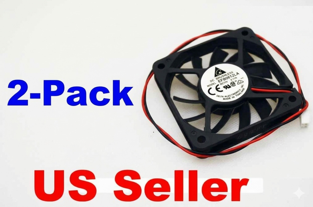Delta EFB0612LA 60mm 12V DC Cooling Fan 60x60x10mm 2-Pin Ball Bearing 2-Pack