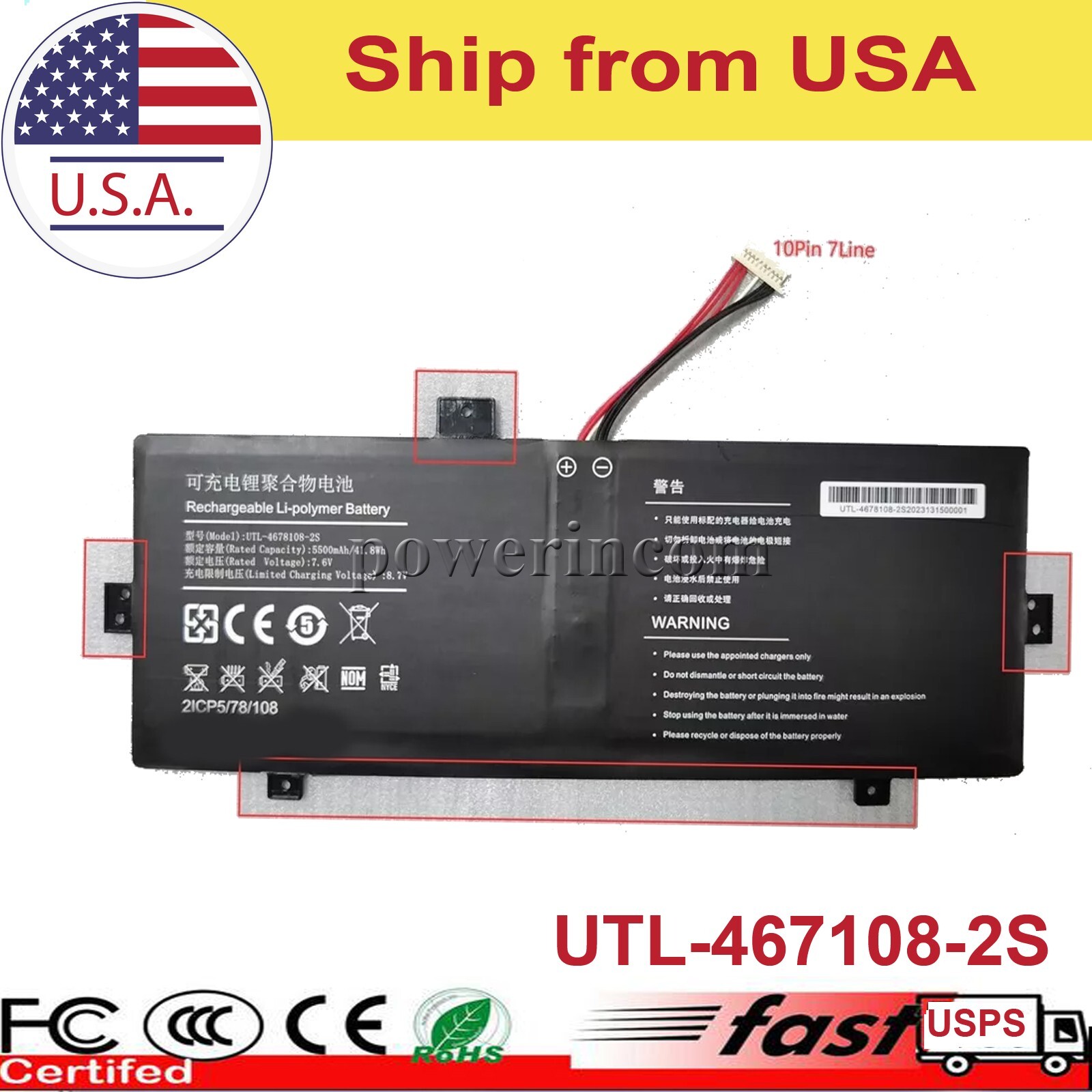 Battery for Evolve UTL-4678108-2S UTL-4766133-2S UTL-3978110-2s 21CP5/78/108