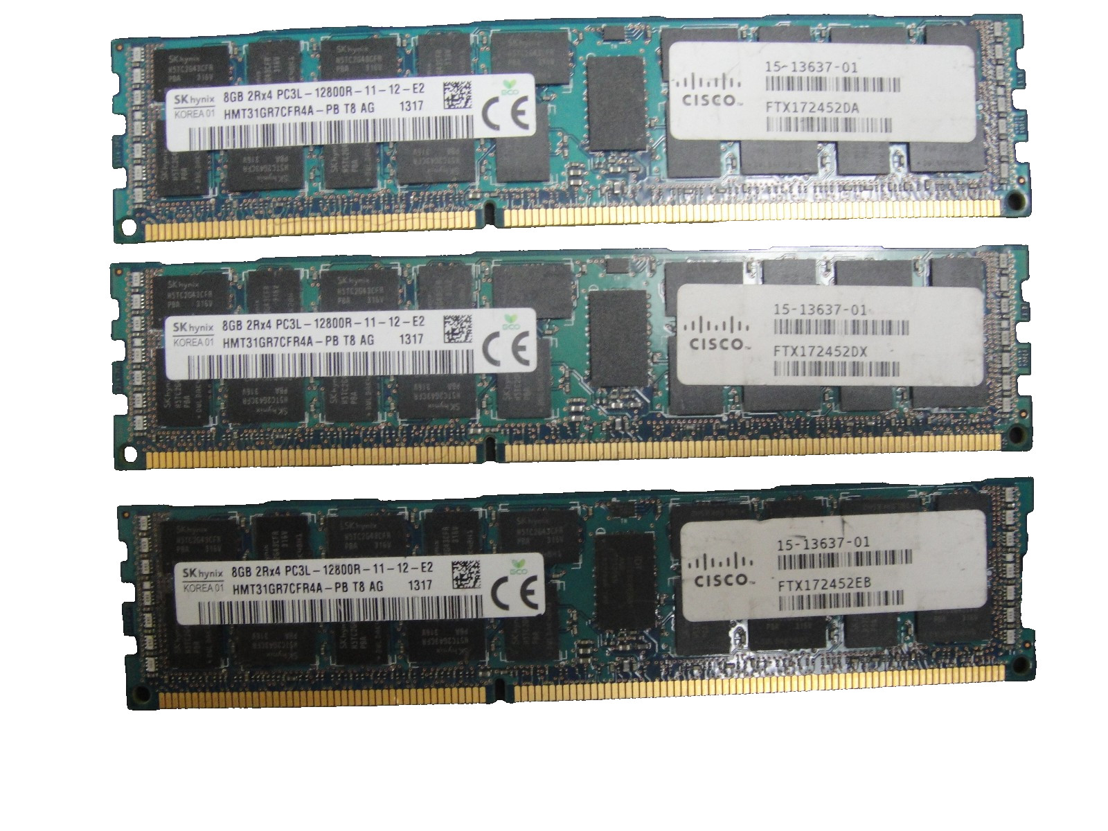3 x SKhynix 8GB (1x8GB) Server-DDR3 HMT31GR7CFR4A-PB T8 AG  PC3L-12800R-11-12