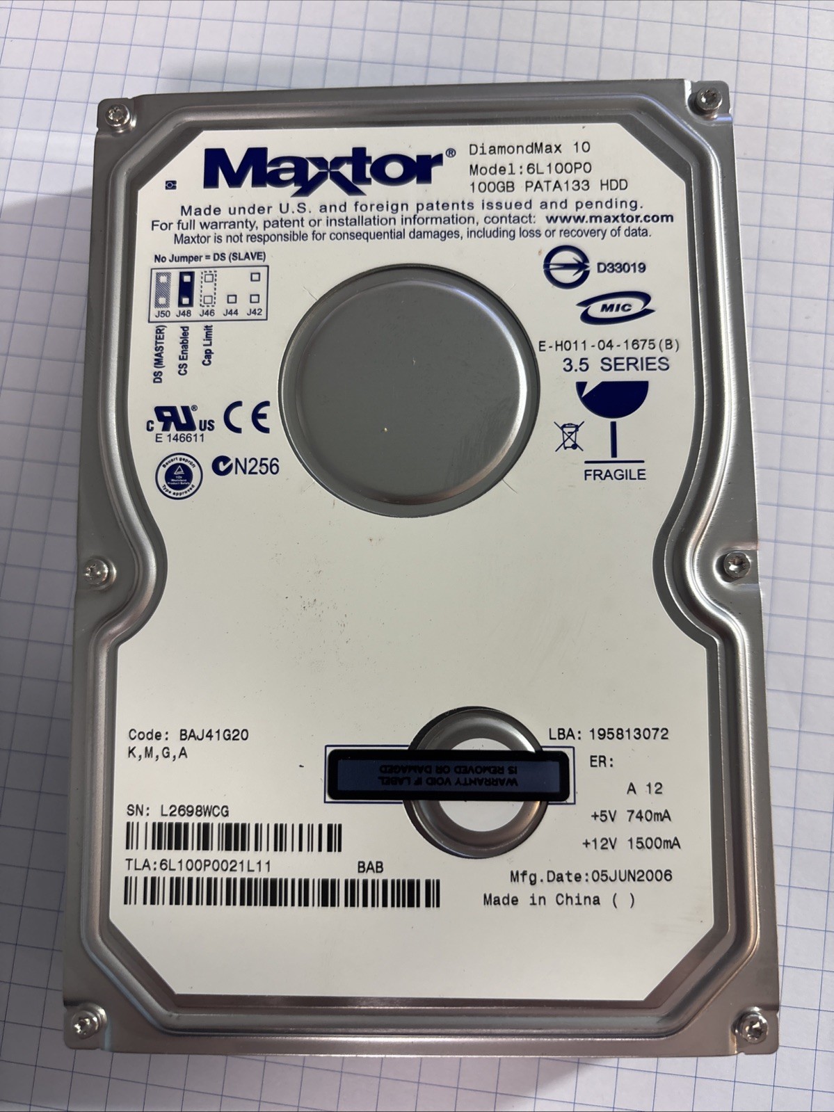 Maxtor DiamondMax 10 100GB 3.5" IDE Hard Drive 6L100P0 - Windows XP / 2000
