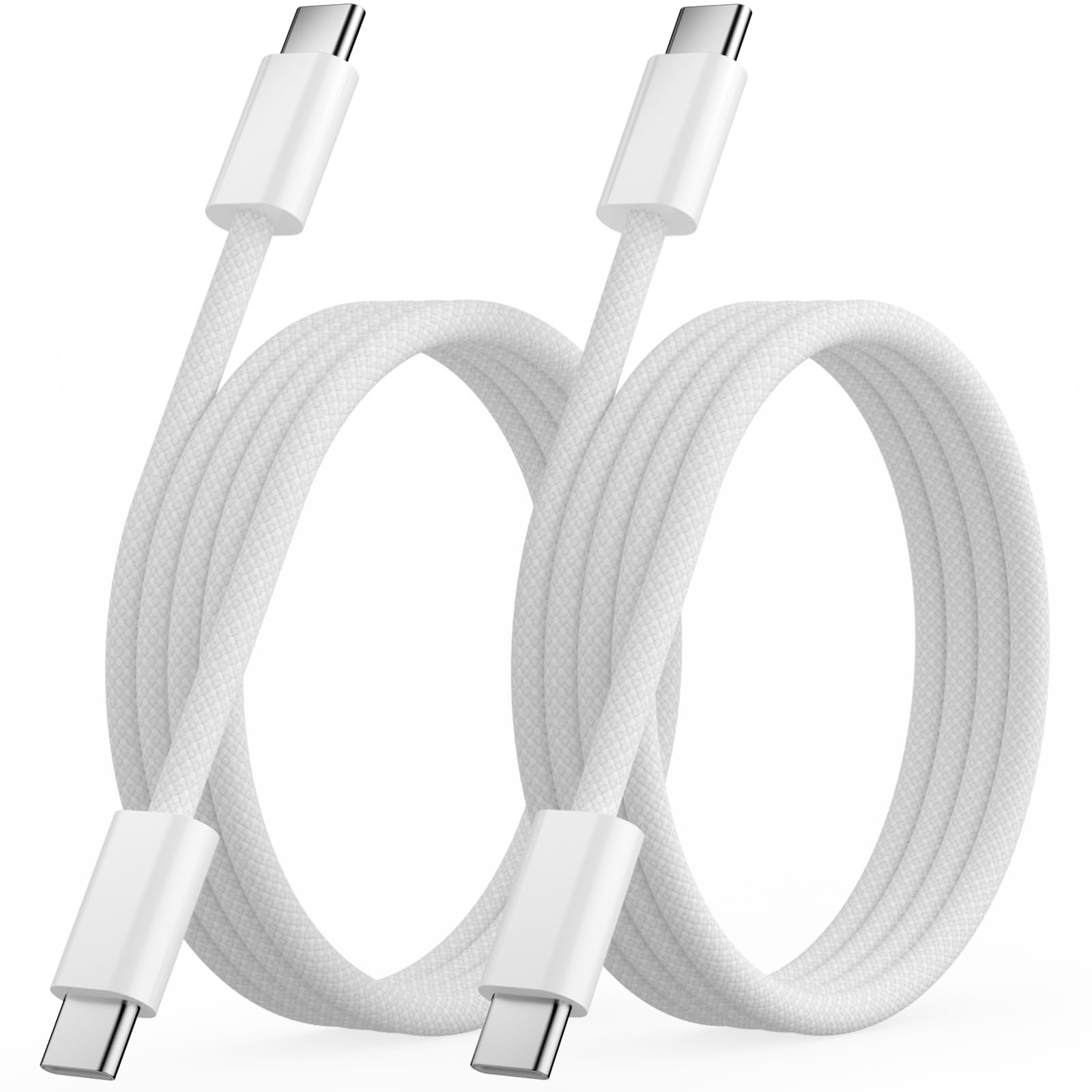 Quickeep USB C to C Cable 3FT 2 Pack, Nylon Braided 60W iPhone 3FT, White 