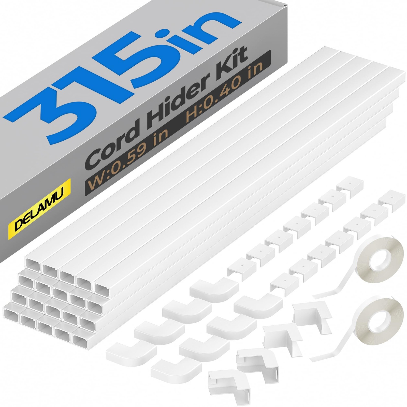 Delamu Cable Hider, 315in Cord Covers for x 0.59in x 0.40in, White 