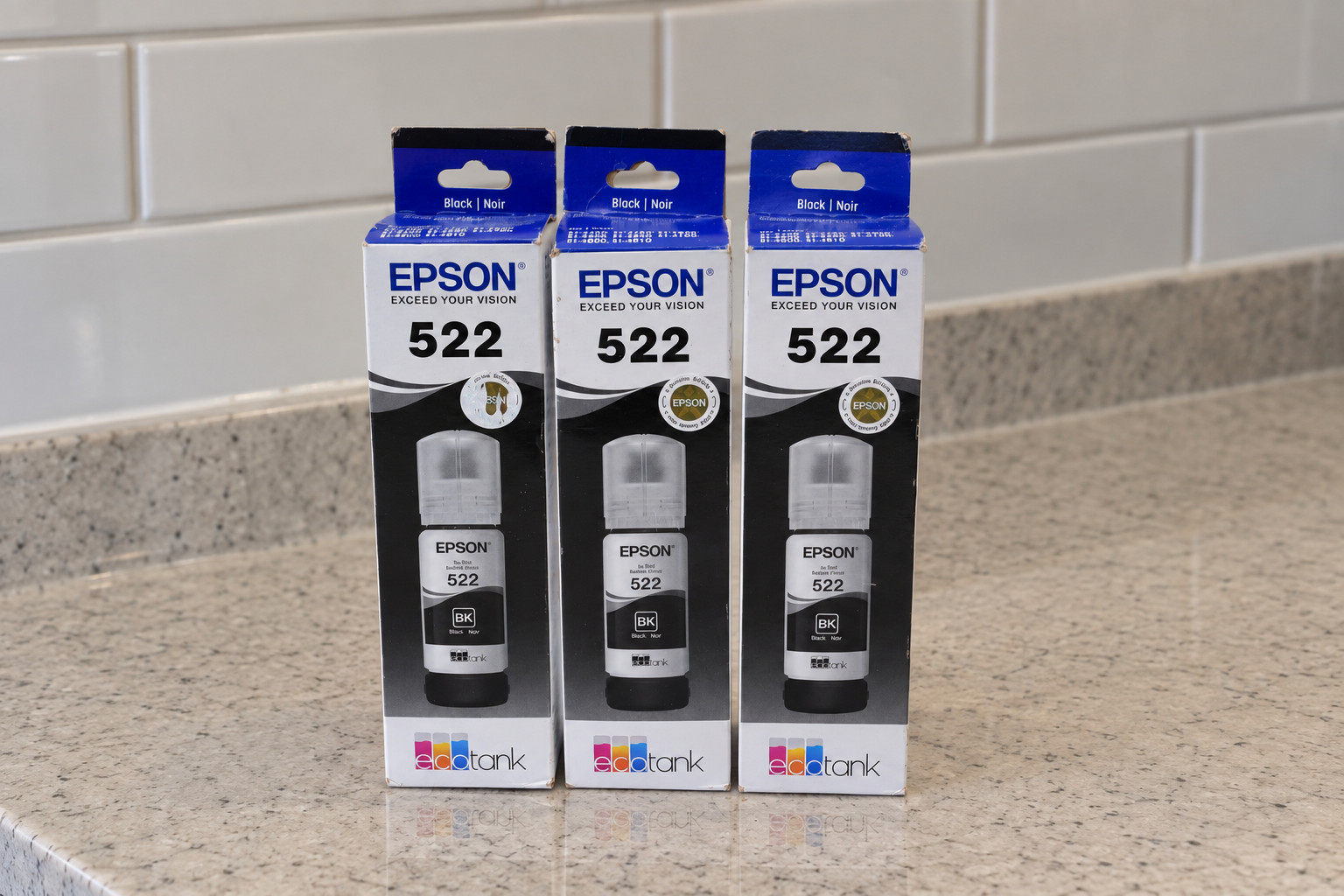 Genuine Epson 522 EcoTank Black Ink T522120-S Bundle 3 Sealed New Exp 2029