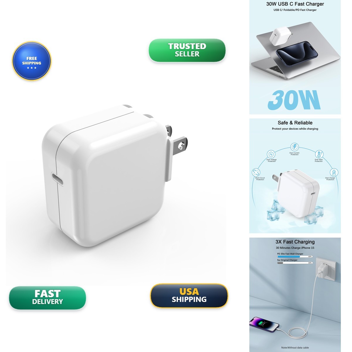 UCCRIE PD-30W 30W USB C Charger for MacBook Pro/Air iPad iPhone All USB C Device