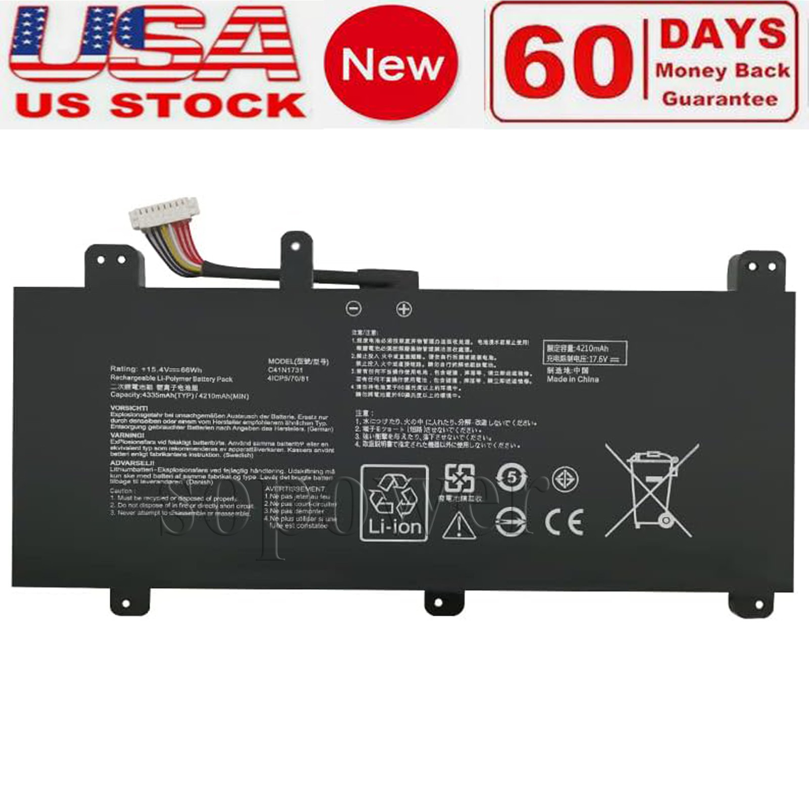 C41N1731 Battery For Asus ROG Strix GL504G,GL504GM,GL504GS,GL504GW(Scar II/Hero