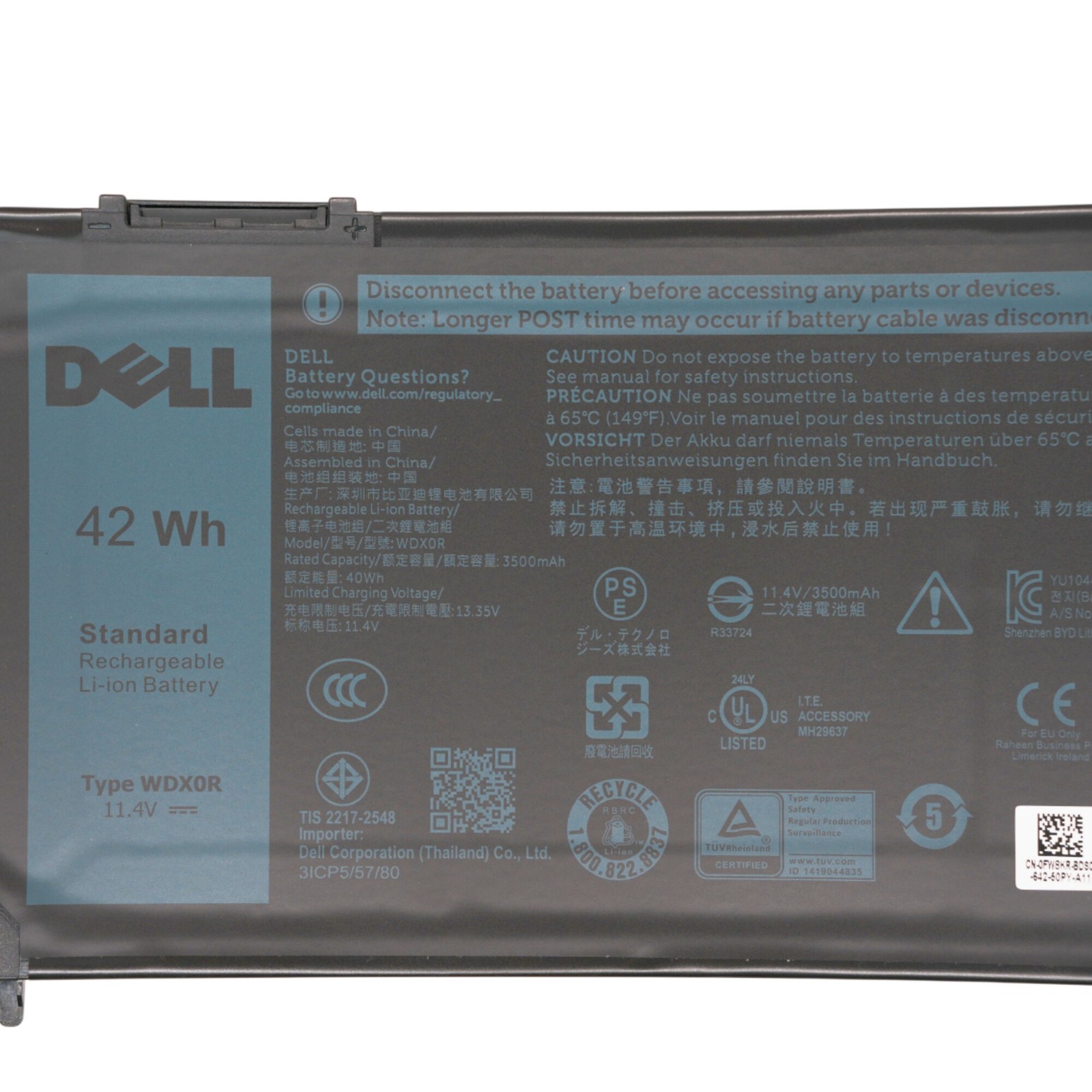 Genuine Dell WDX0R Battery 42Wh 3-Cell 11.4V Inspiron7460 7560 7368 Original OEM