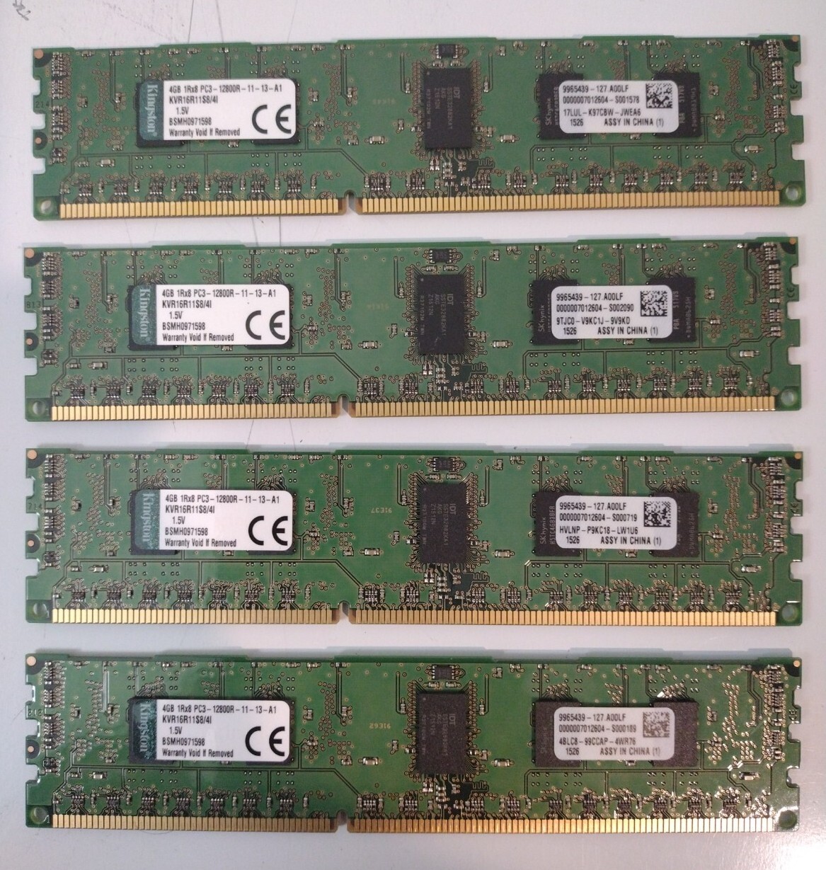 Lot Of 4Kingston 4GB (Total 16GB) KVR16R11S8/4I PC3-12800R  DDR3-1600MHz ECC REG