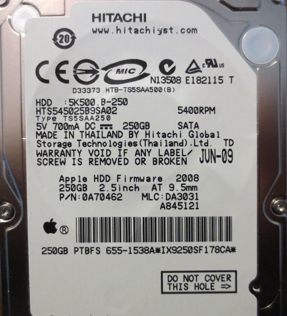 Hitachi HTS545025B9SA02 Apple#655-1538A 2.5" 250gb Sata hard drive
