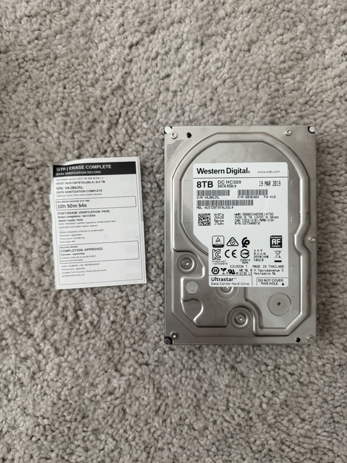 WD HGST Ultrastar 3.5" HDD 8TB  7.2K 256MB SATA III 6Gb/s HUS728T8TALE6L4