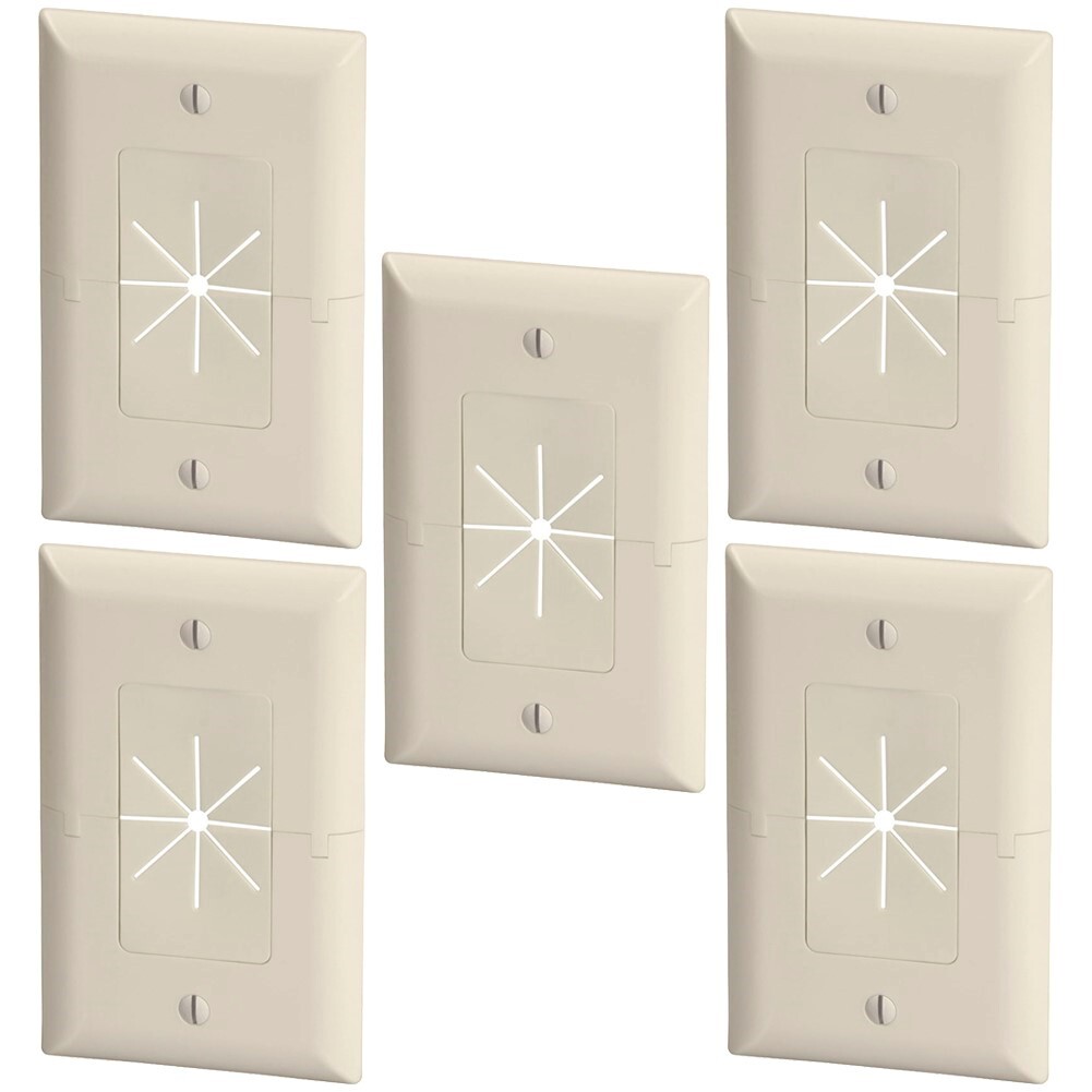 5x 1 Gang Split Wall Plate Flexible Opening Low Voltage Cable Pass Thru Almond