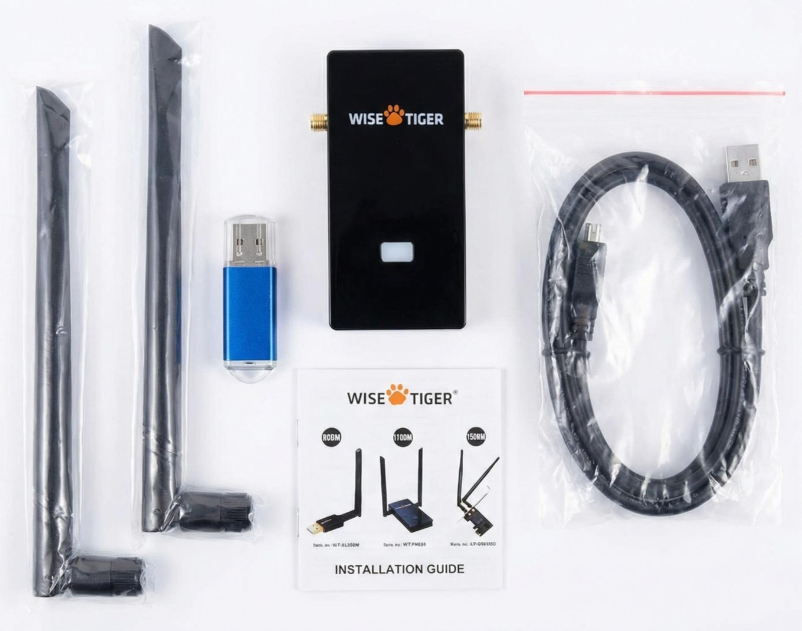 WISE TIGER AC1300 WiFi ADAPTER USB 3.0 Dual Band 2 External Antenna NEW Open Box