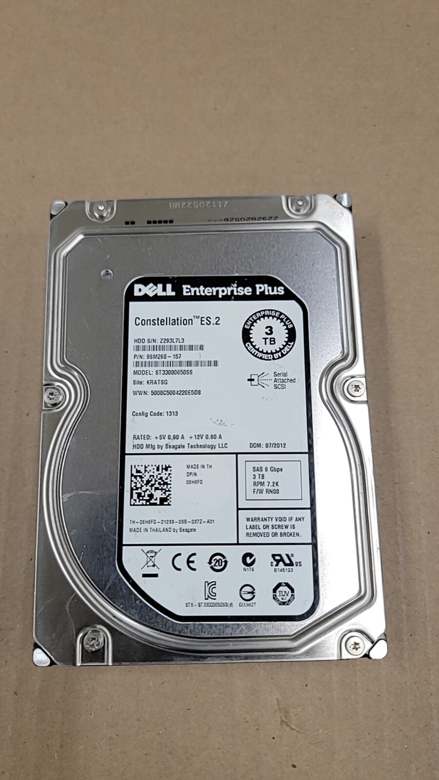 Dell EqualLogic 6H6FG EQL 3TB 7.2K NL SAS 3.5" 6Gbps Hard Drive | ST33000650SS