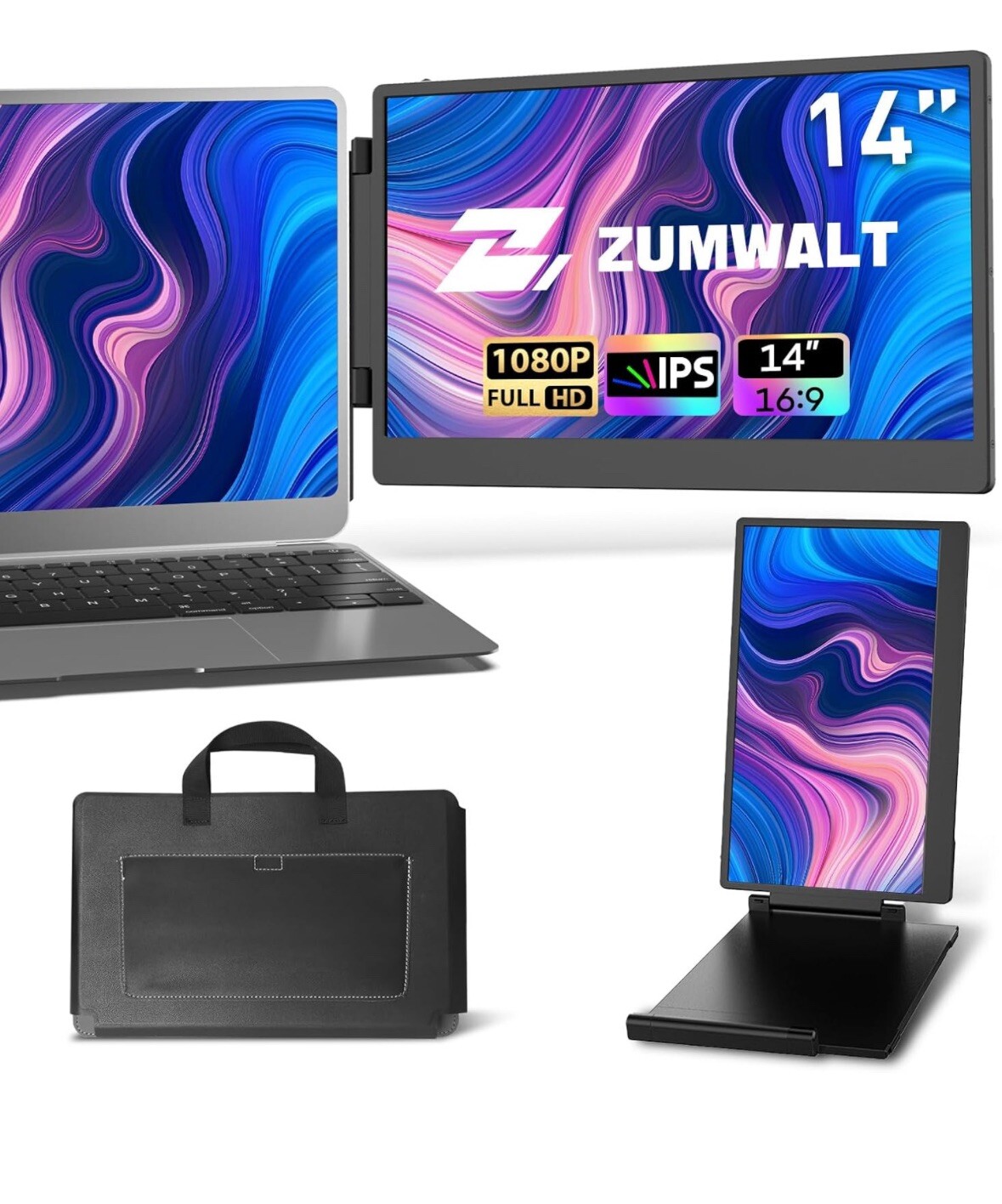 New Dual Laptop Screen Extender - 14'' Portable Monitor Plug & Play, 1080P FHD