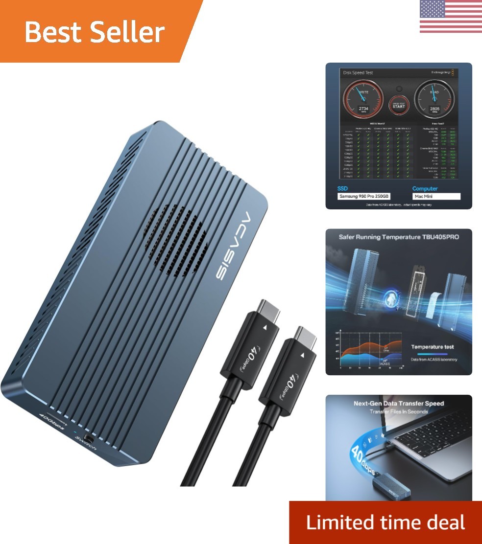 Compact M.2 NVMe Enclosure with Cooling Fan - 8TB Capacity for Travel and Work