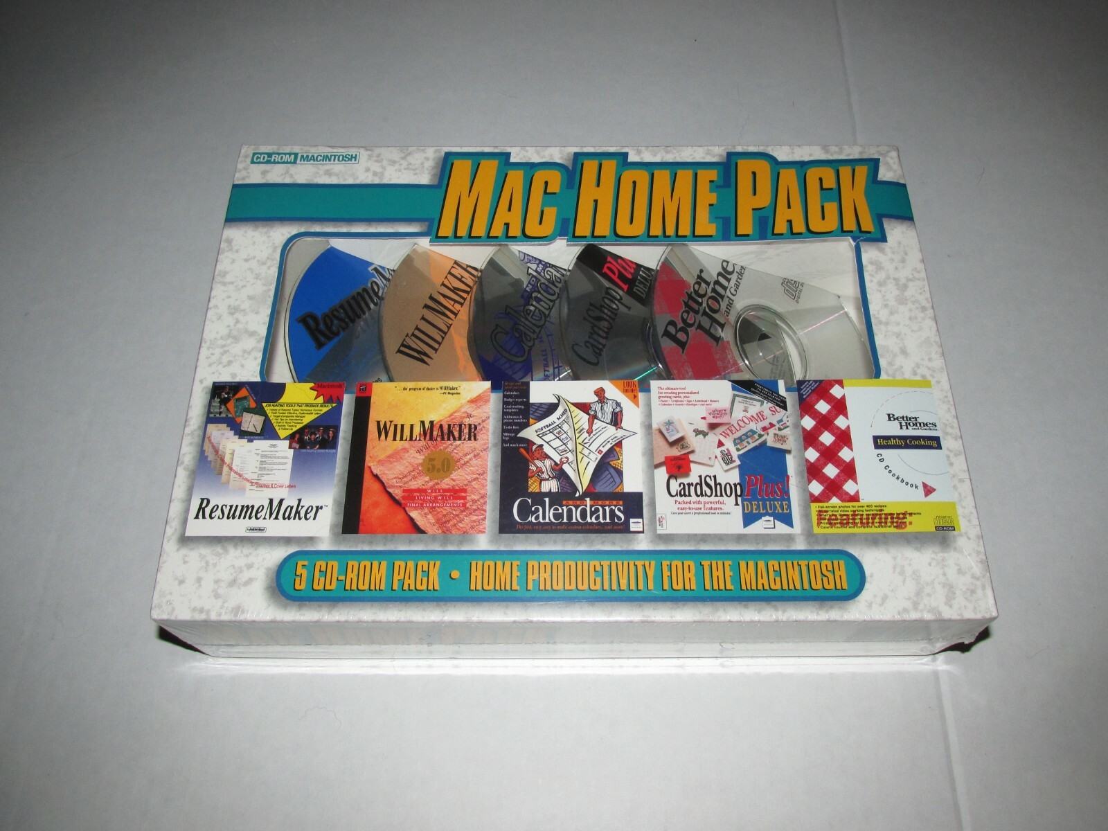 Vintage 1995 Mac Home Pack 5 CD Rom Set Resume Will Maker Calendars Card Shop 