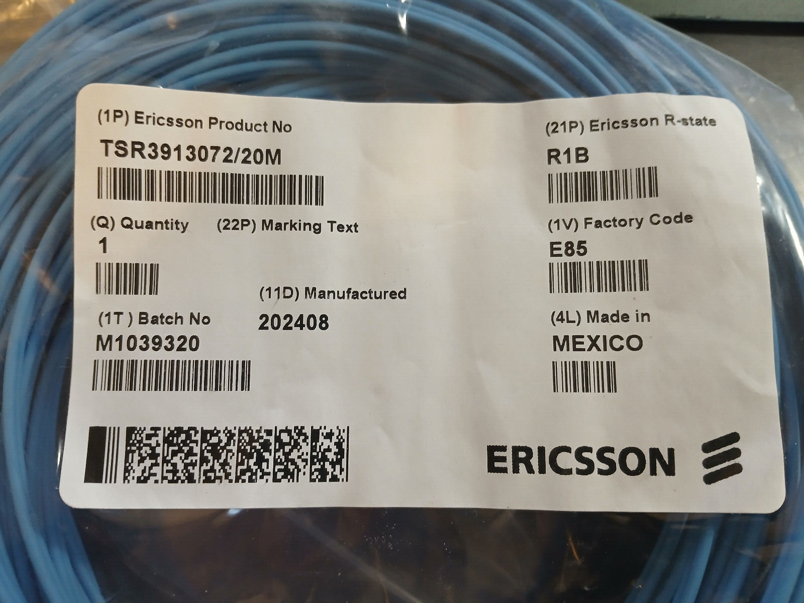 Ericsson TSR3913072/20M BB CSR 20Meter Blue Fiber Patch Cable 2G657 LC-LC Duplex