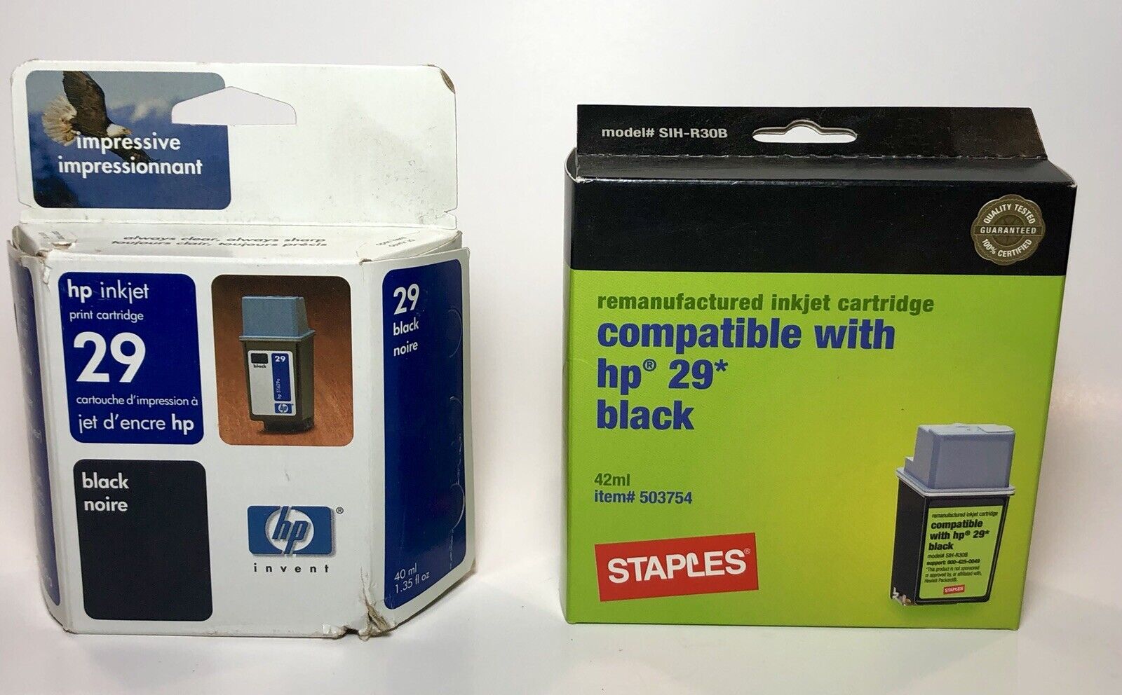 New Sealed HP Inkjet Print Cartridge 29 Black 51629a + Staples HP 29 Compatible