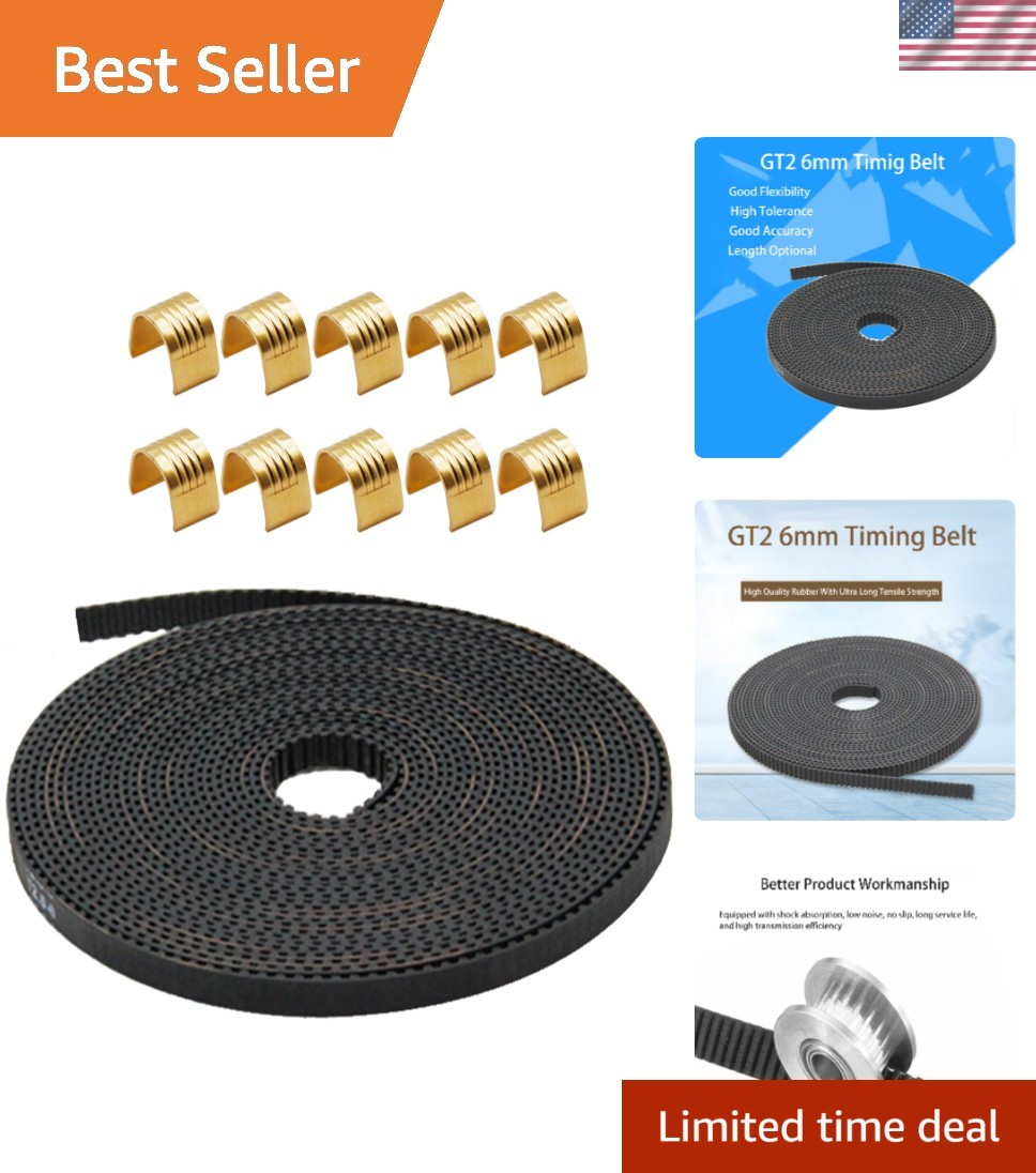 3D Printer 5 Meters GT2 Timing Belt 10pcs Copper Buckles 6mm Wide