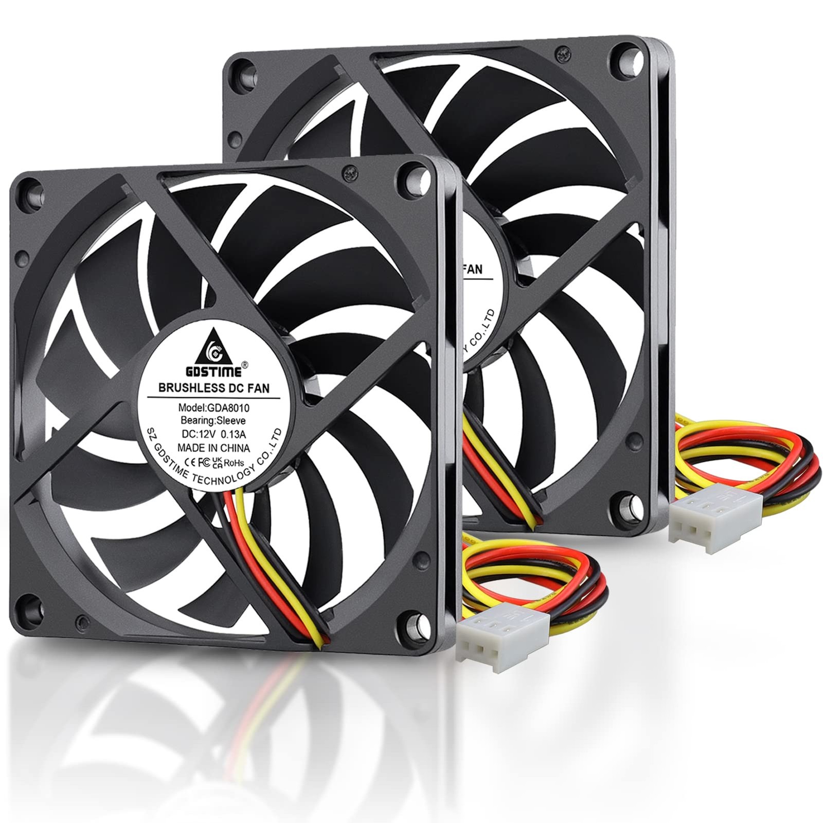 GDSTIME Quiet 80mm Fan 12V 3PIN 10mm Slim Brushless DC Cooling Fans, 80x10mm