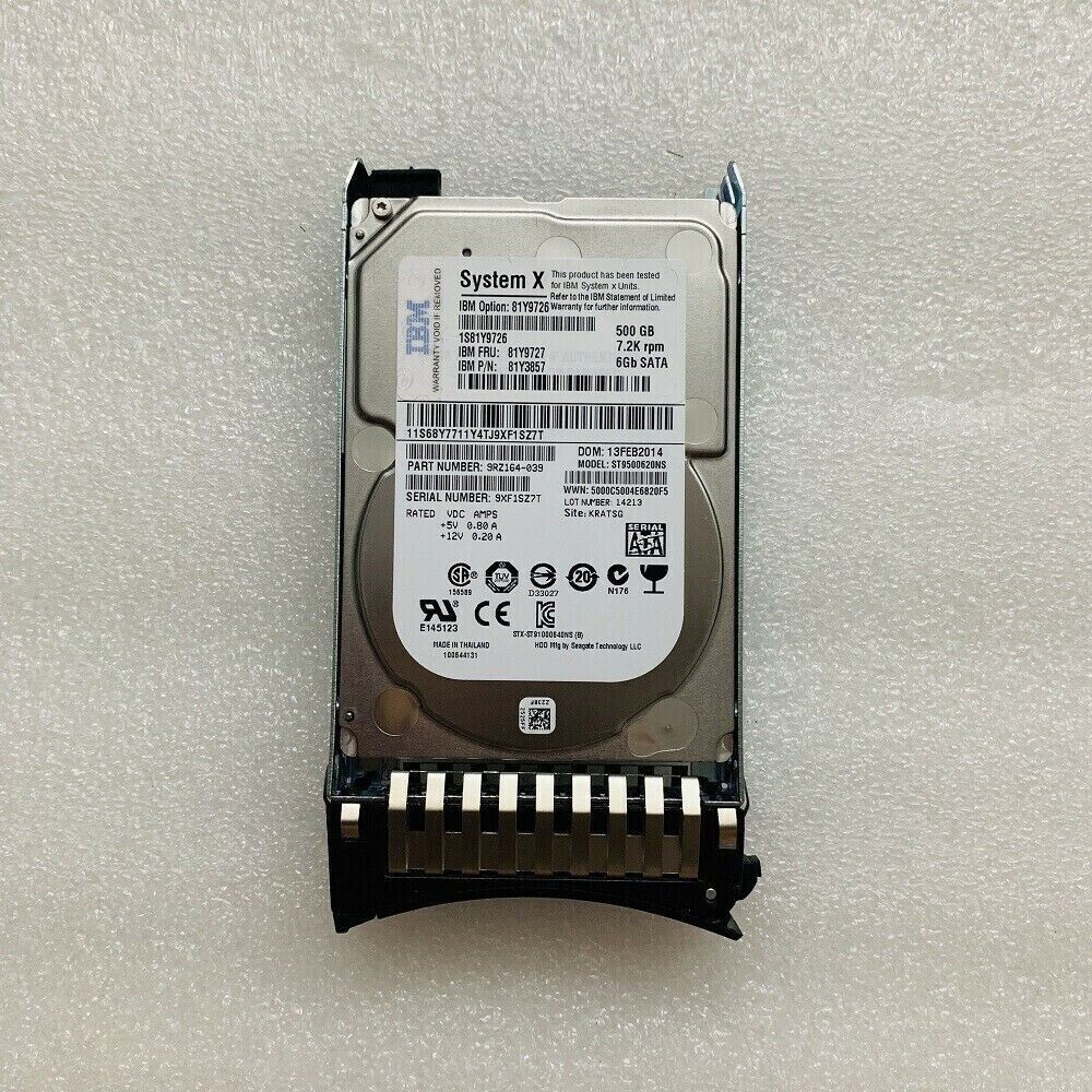 FOR IBM 81Y9727 81Y9726 81Y3857 500GB 7.2K 6G SFF 2.5" SATA NL HARD DRIVE