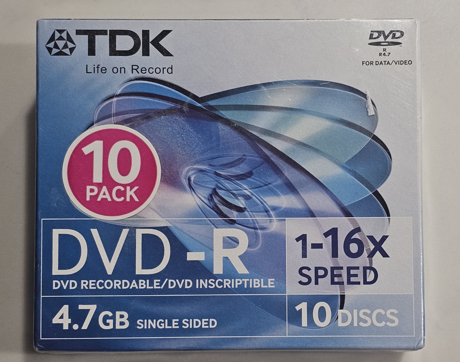 TDK DVD-R 4.7GB 16x Speed Single Sided Recordable Discs - 10 Pack Sealed