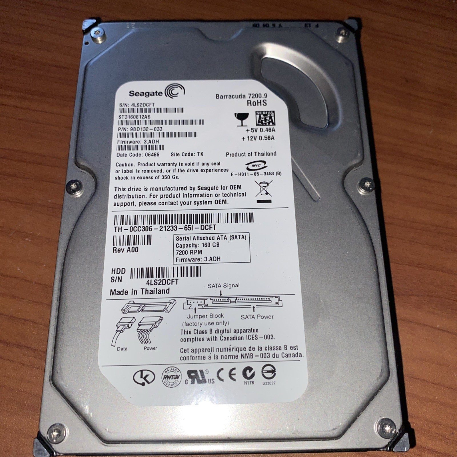 Seagate ST3160812AS 9BD132-033 3.BQK WU (5LSF) 3.5" 160gb Sata