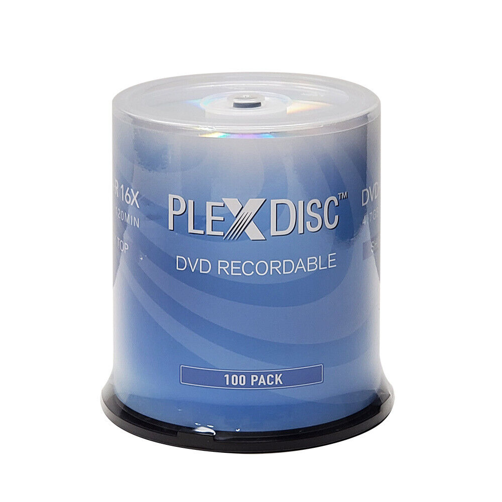 100 PC PlexDisc 16X 4.7 GB DVD+R Silver Top Disc Cake Box 63C-115-BX