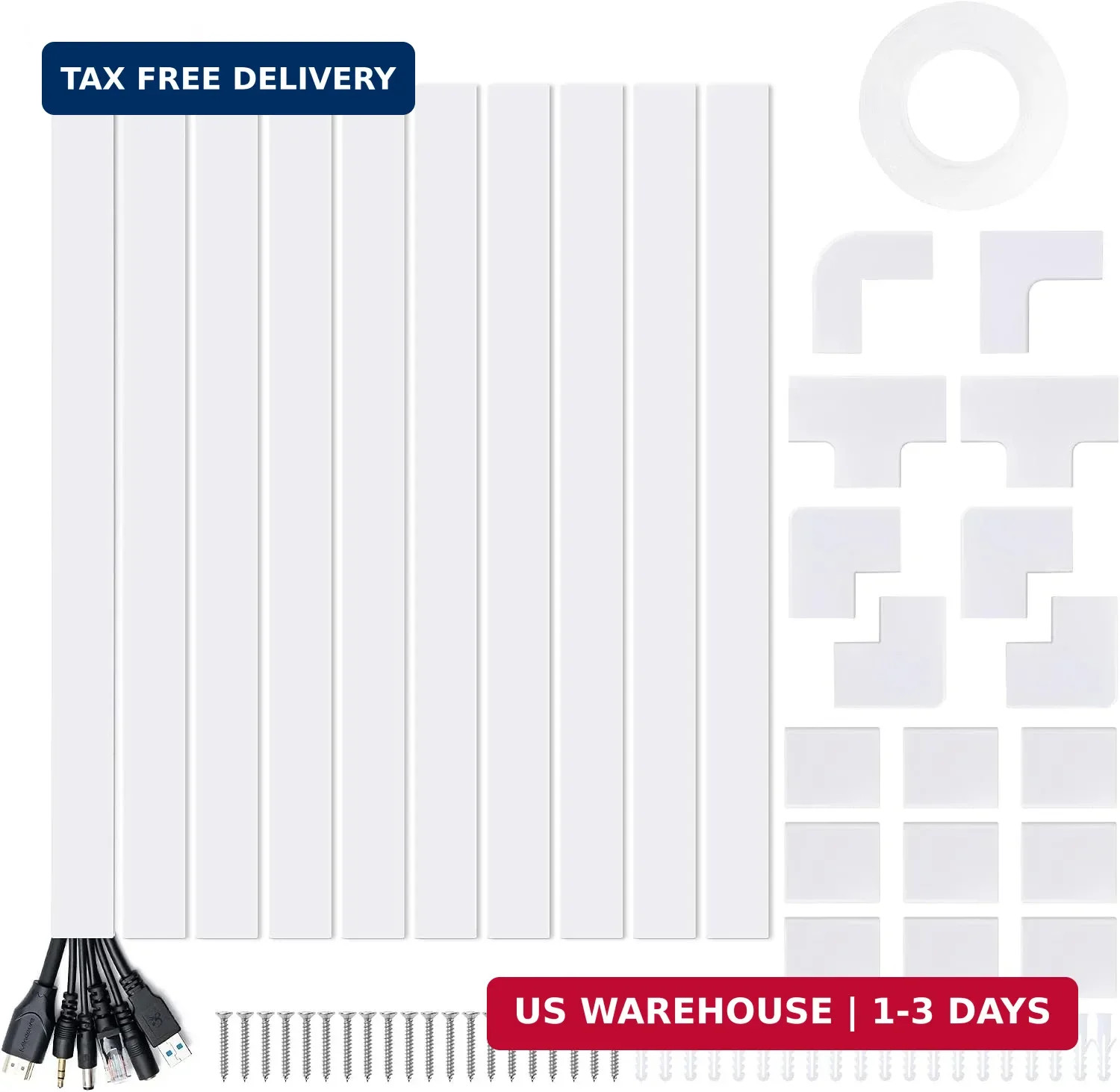 157in Cord Hider Kit, Cord Covers 8 X L15.7 W1.18 H0.6in, White, White