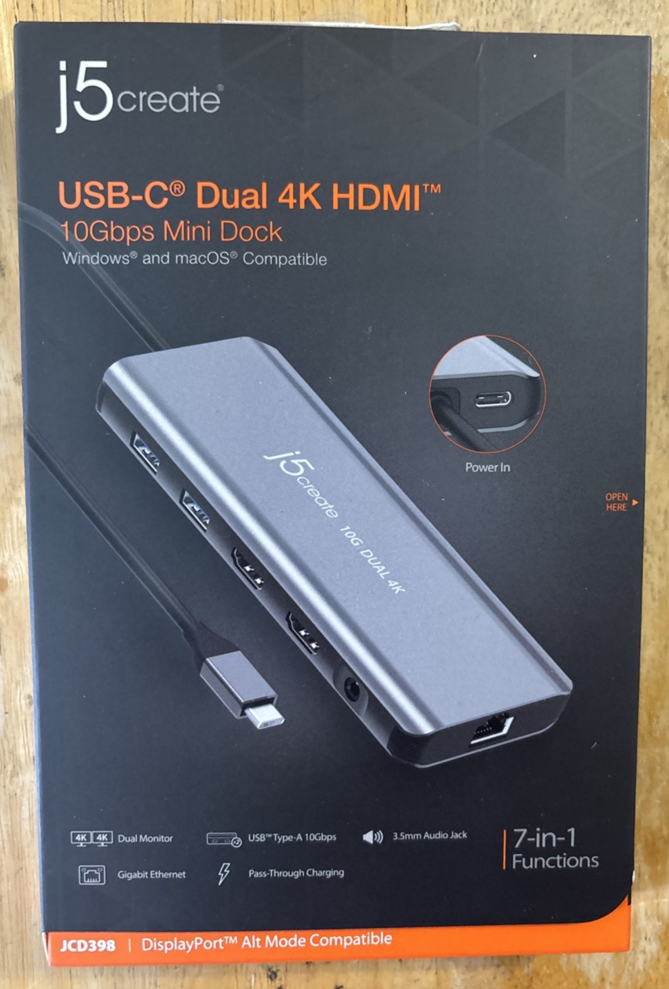 j5create USB-C Dual 4k HDMI 10Gbps Mini Dock (JCD398) - Black... FREE S&H