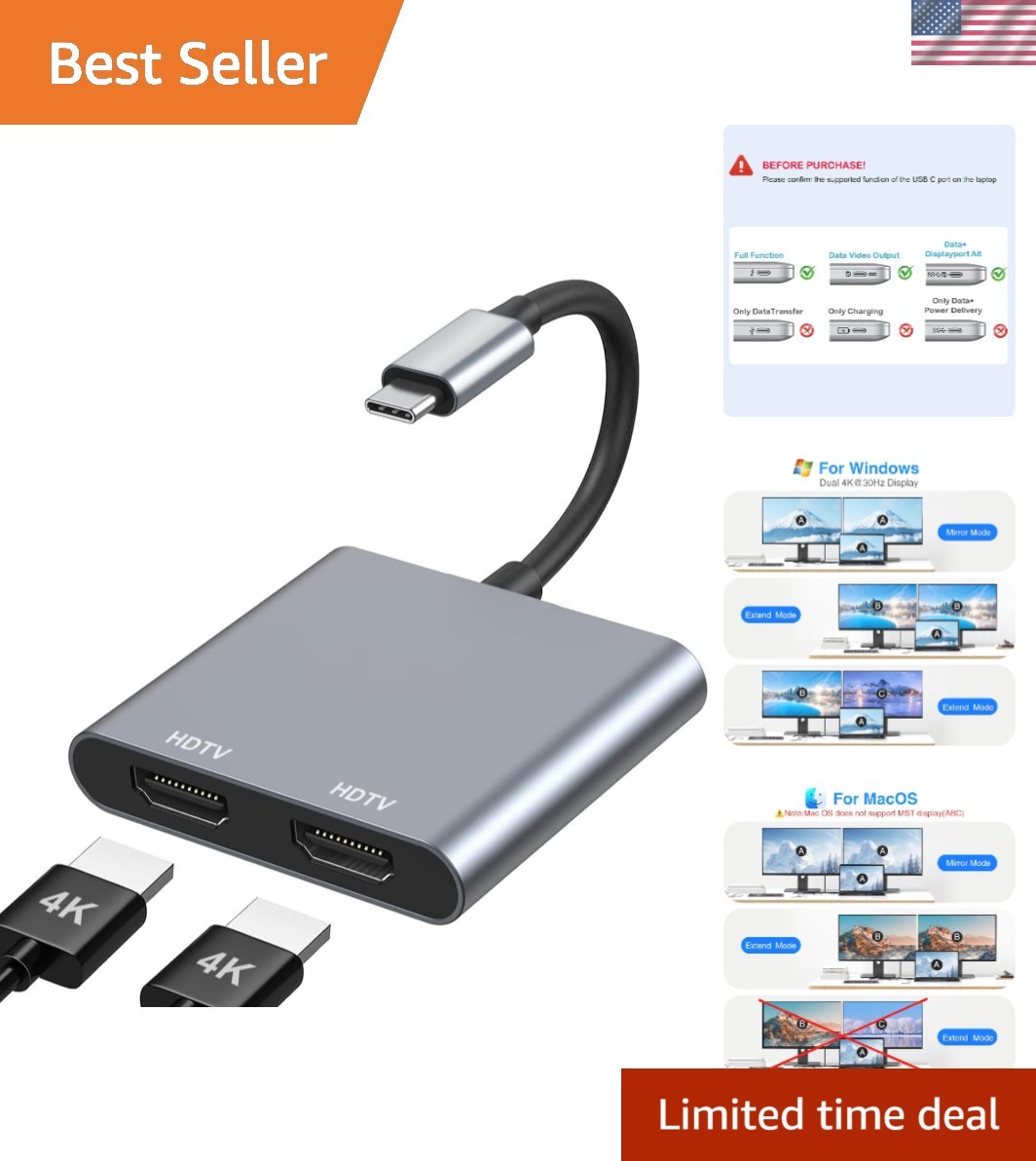 Versatile USB C to Dual HDMI Hub | 4K@60Hz | Compatible with All Major Devices