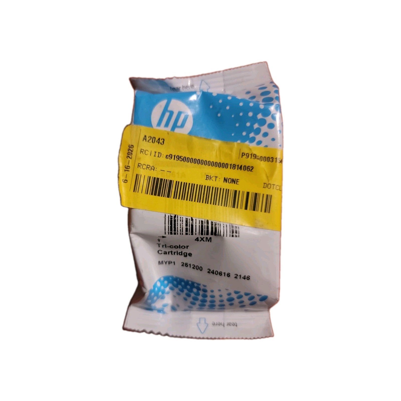 HP 63 Tri-Color Ink Cartridge F6U61A No Box, Exp 2027 SEALED