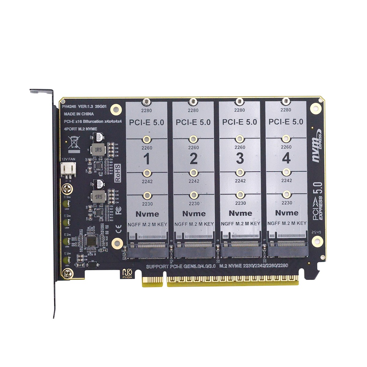 CY M.2 NGFF 4X NVME SSD to PCIE Express 5.0 Detachable Bifurcation X16 Raid Card