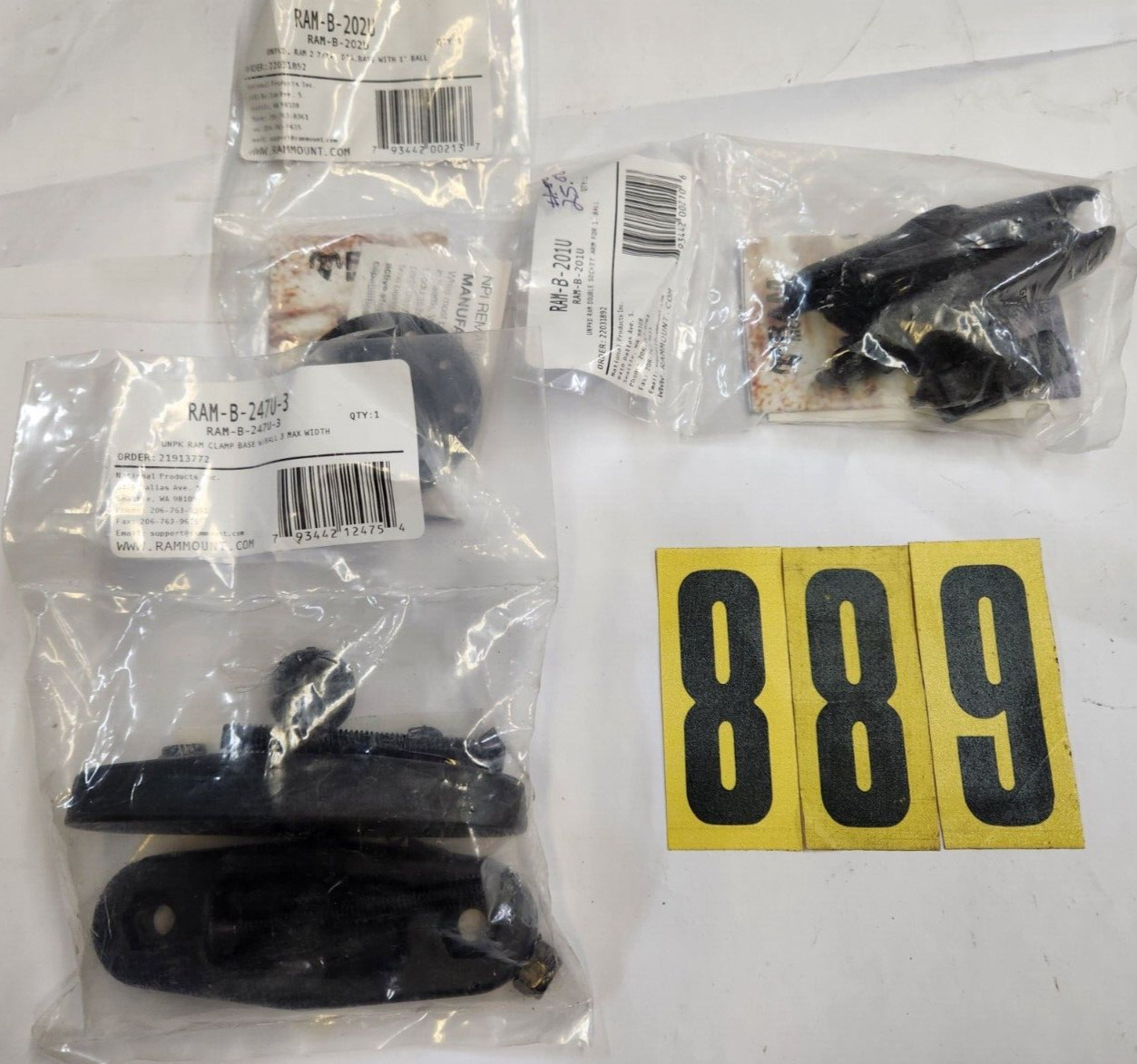 Lot 3 piece RAM-B-247U-3 RAM Square Post Clamp Base +RAM-B-201U +RAM-B-202U