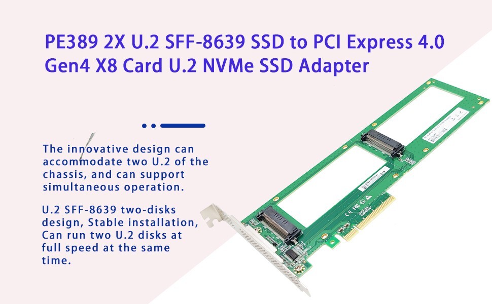 1pcs New 2x U.2 SFF-8639 SSD To PCIe4.0 X8 Card U.2 NVMe SSD Adapter