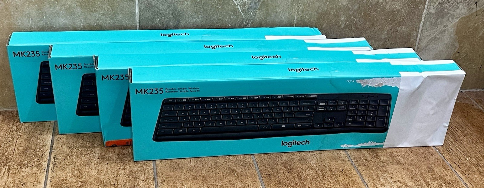 4 LOT of New Logitech MK235 Wireless Keyboard and Mouse Combos - Box Damage