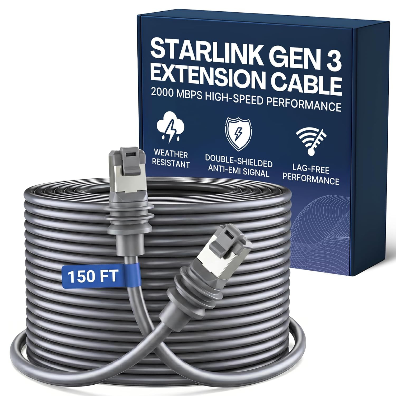 150FT/ 46M Starlink Gen 3 Cable 26AWG for Starlink Standard Generation 3, IP67 W