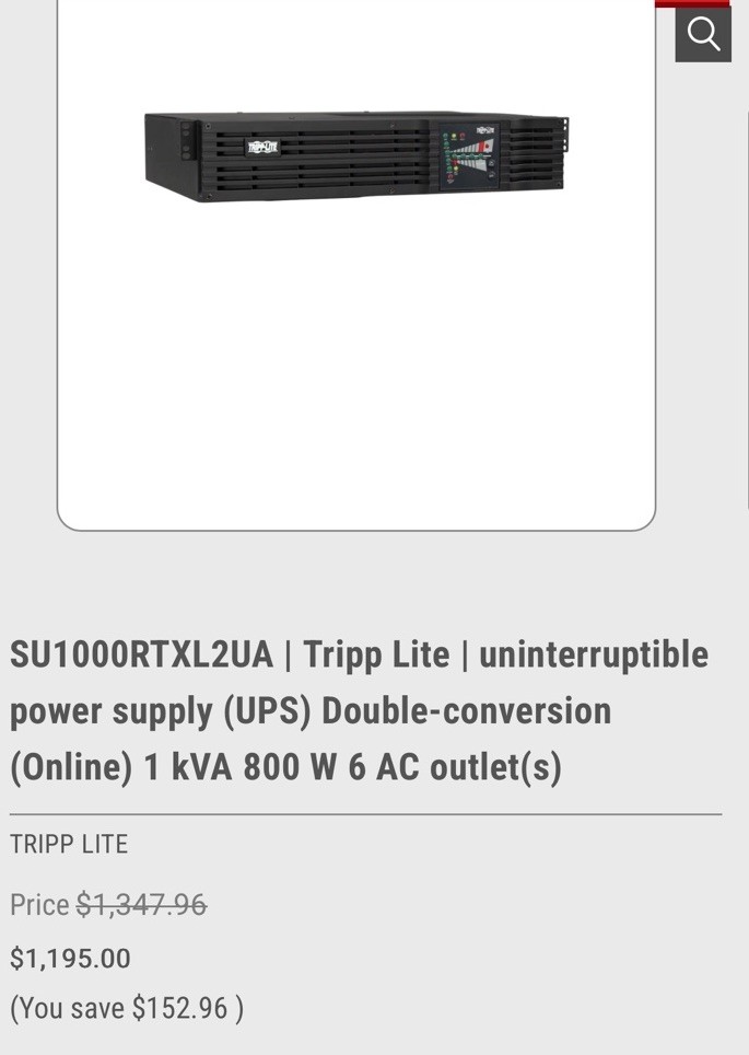 Tripp Lite SU1000RTXL2UA Online UPS 1kVA 800W Rack 6 Outlets