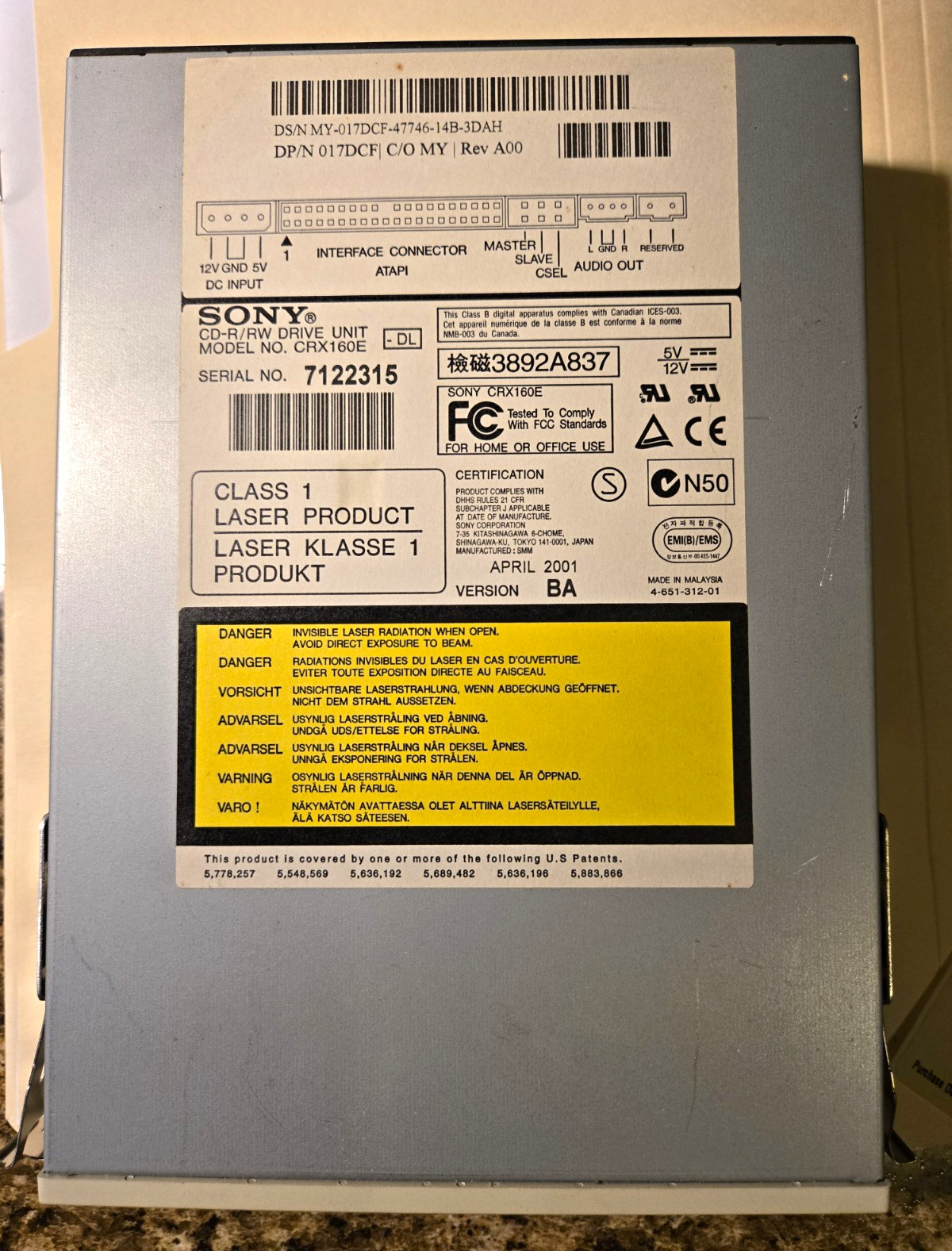 Sony CRX160E 5.25" Beige Internal IDE/ATAPI CD-R/RW Drive 40x/16x 2MB